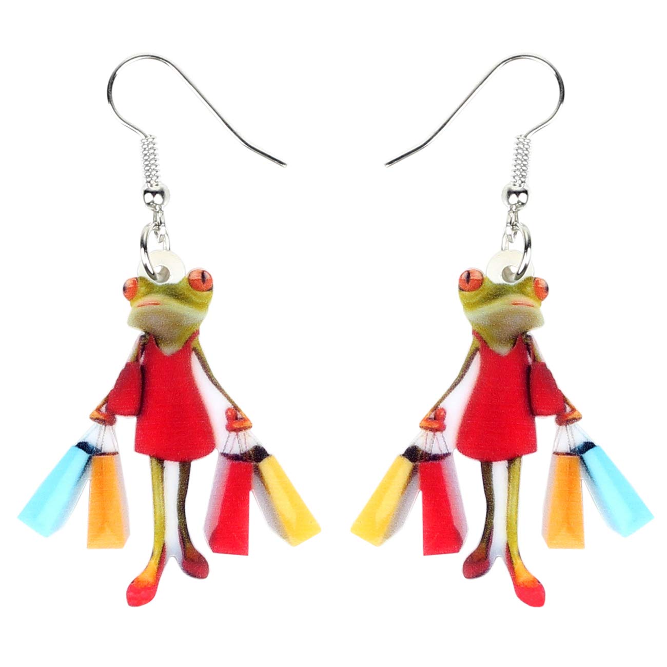 NEWEI Acrylic Frog Earrings - Cute Cartoon Drop Dangle Long Fashion Animal Jewelry for Women Girls Teens - Perfect for Skateboard Enthusiasts & Kawaii Style Accessories