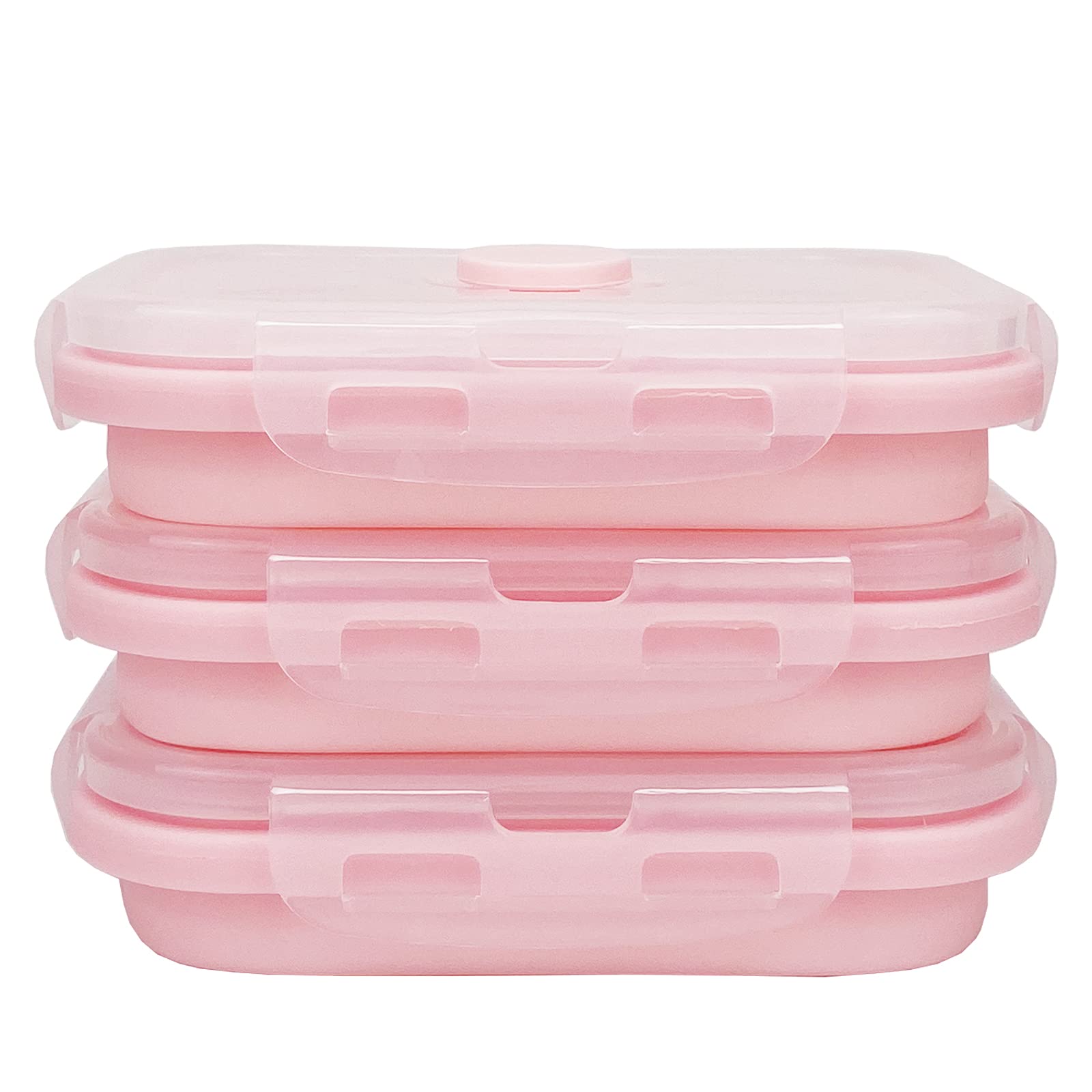 CCyanzi 3-Piece Collapsible Food Storage Containers with Lids - Microwave & Freezer Safe Silicone Lunch Box Set - Space Saving for Kitchen, Office, Camping & Travel (Pink) | Perfect for Meal Prep, Leftovers & On-the-Go Snacks