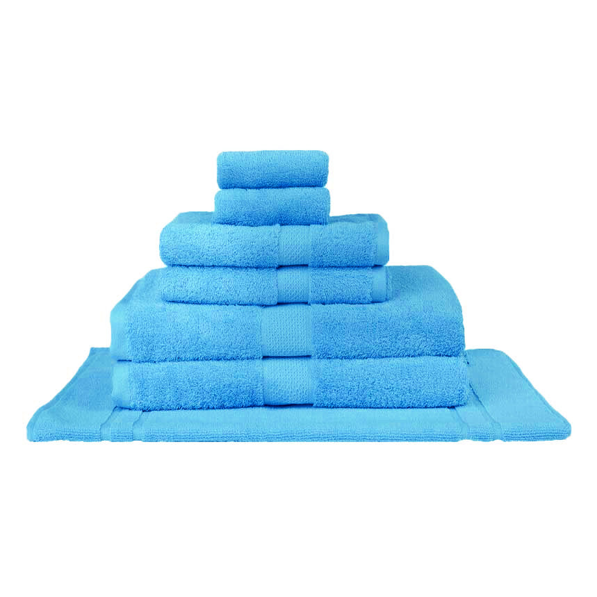 Premium 100% Combed Cotton Bath Towels Set of 7 - Ultra Soft & Absorbent Aqua Blue Towels for Spa, Gym, Beach & Luxury Bathroom Essentials