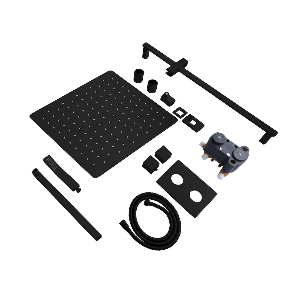 ZLINE Crystal Bay Thermostatic Shower System in Matte Black - Luxury Rainfall Shower Head with Handheld Sprayer, Temperature Control Valve (CBY SHS T2 MB) - Perfect for Modern Bathroom Renovations & Spa-Like Experience