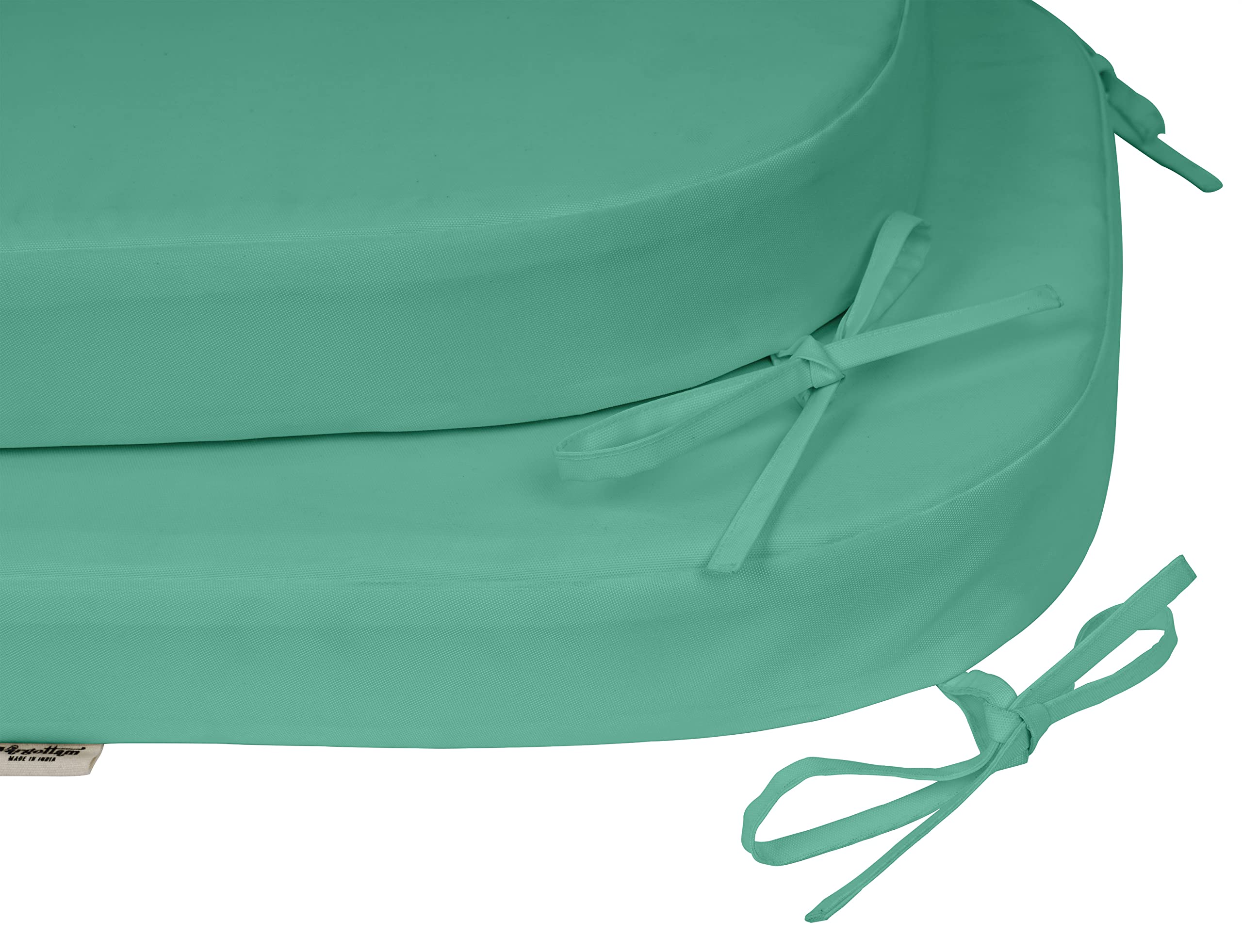 Premium Indoor/Outdoor Chair Cushions 16x18 Inch with Ties - Rounded Back Patio Seat Cushions Set of 2 in Aquamarine Blue - Waterproof Garden Furniture Cushions for Patio Chairs, Deck, Porch & Poolside Lounging
