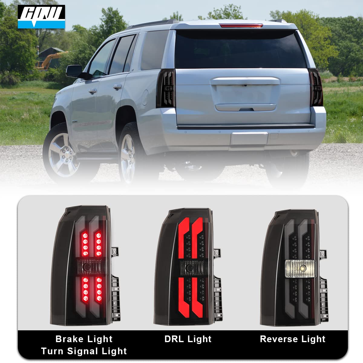 CPW LED Tail Lights Assembly for 2015-2020 Chevrolet Tahoe & Suburban - Black Housing Smoke Lens Brake Lamp Replacement (Driver & Passenger Side) - Enhanced Night Visibility & Safety for Off-Roading, Camping & Daily Driving