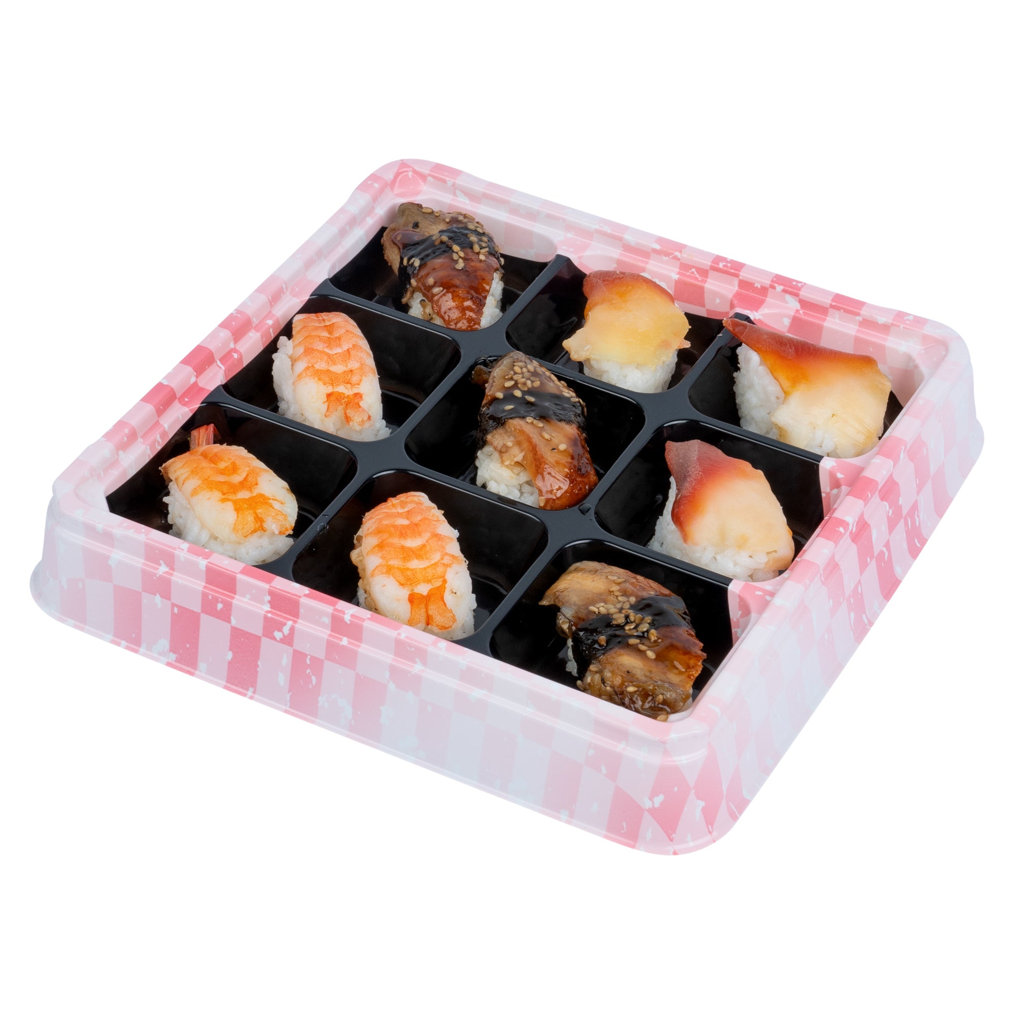 Bento Tek 17 oz Square Pink and Black Plastic Bento Box - 9 Compartments Lunch Container (8.5