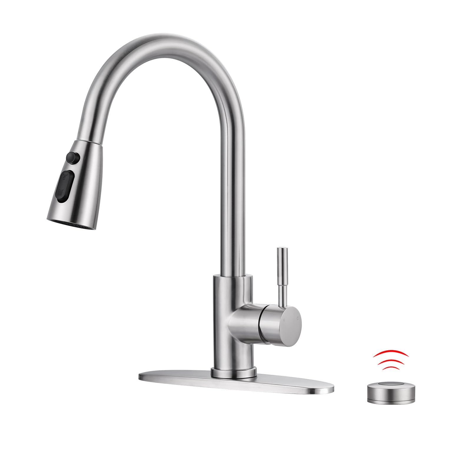 Automatic Touchless Kitchen Faucet with Motion Sensor - Stainless Steel Smart Faucet with Pull Down Sprayer for 1 or 3 Hole Sink - Brushed Nickel Finish - Ideal for Modern Kitchens, Busy Families & ADA Compliant Spaces