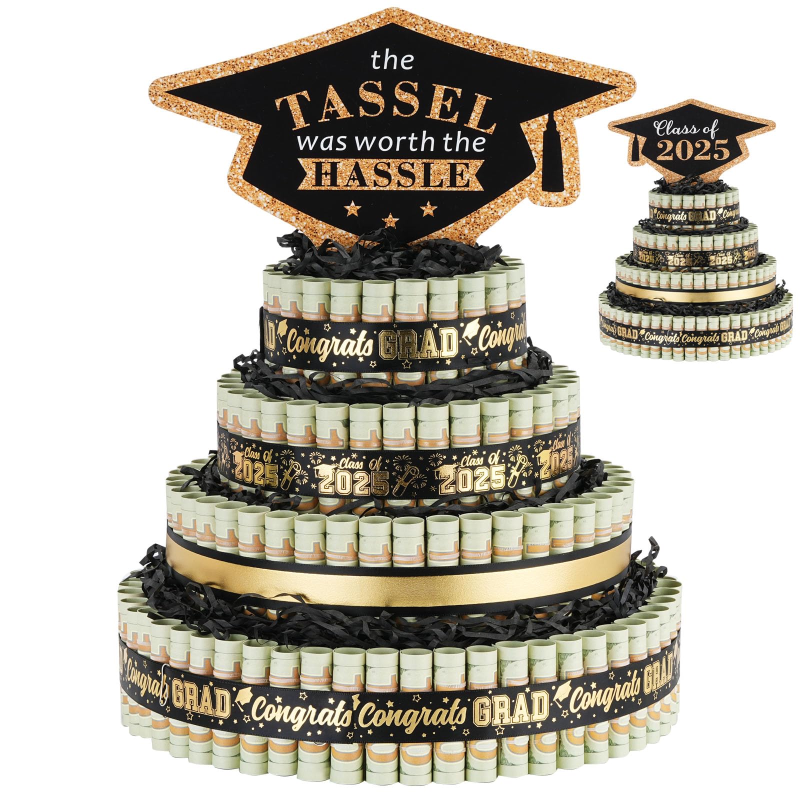 Class of 2025 Graduation Gift - 4 Tier Money Cake with Cash for High School & College Graduates | Unique Graduation Decorations & Centerpiece for Boys & Girls | Perfect Graduation Party Gift Idea for Her/Him
