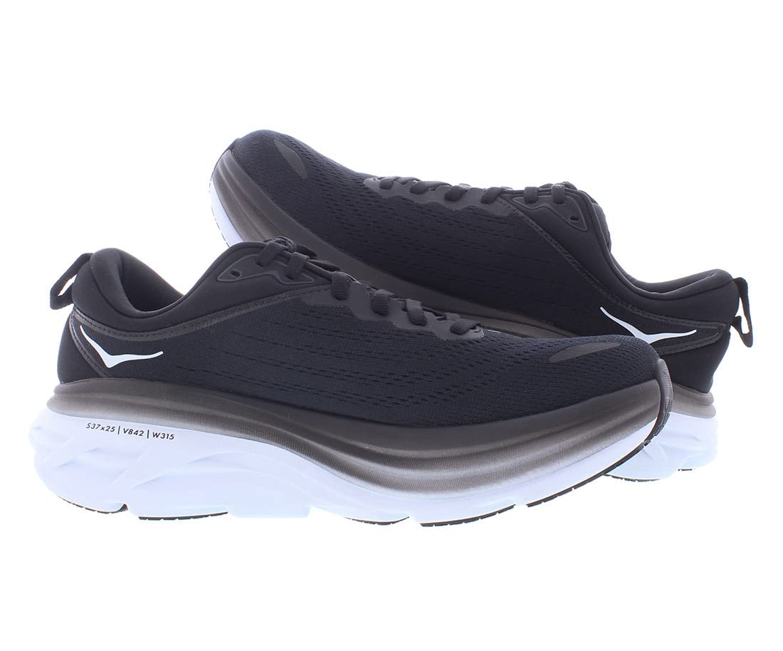 HOKA Bondi 8 Men's Running Shoes - Size 7.5 (Black/White) | Cushioned Comfort for Long Distance Running & Daily Workouts