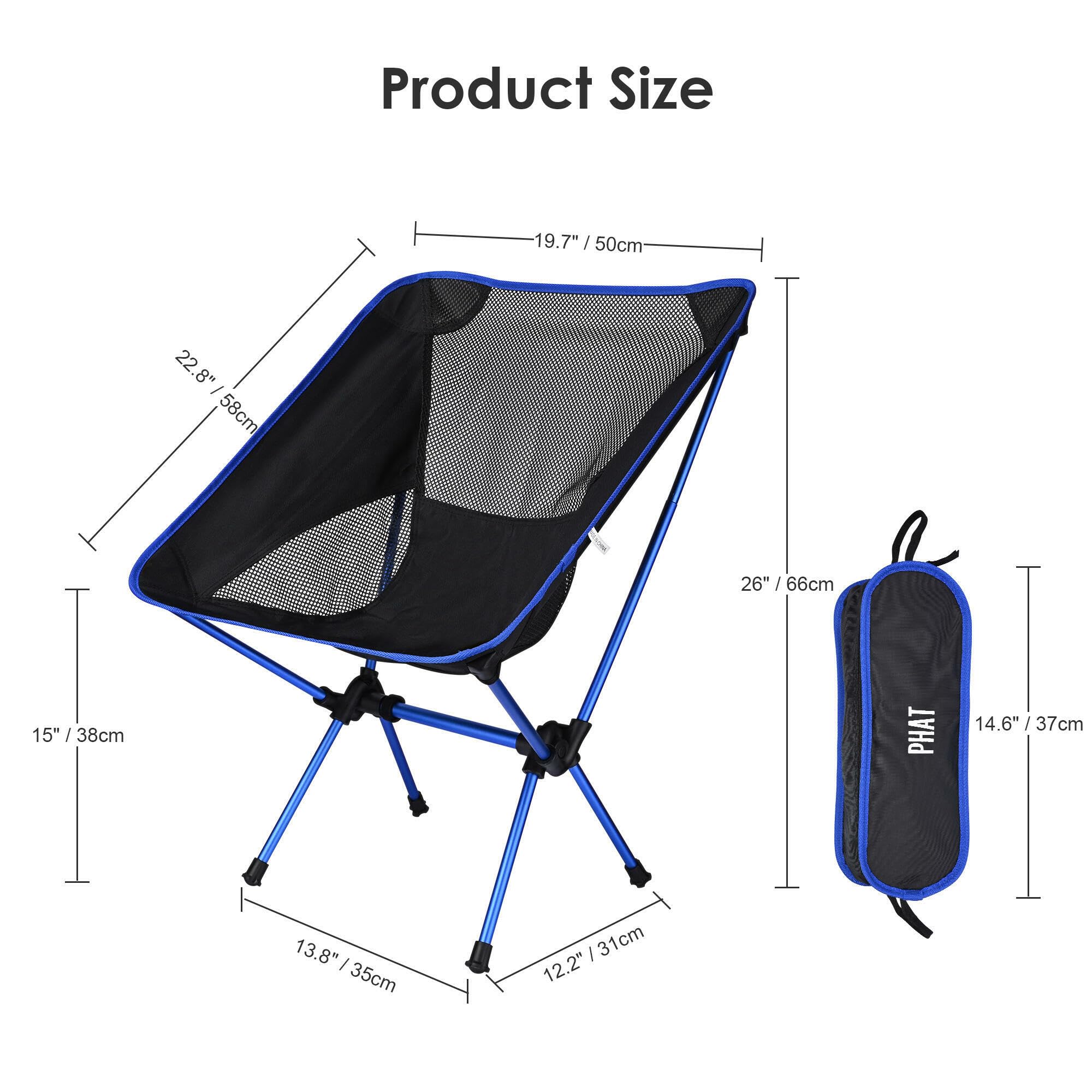 PHAT Portable Folding Camping Chair - Lightweight Moon Chair for Outdoor, Hiking, Picnic & Backpacking - Compact Lawn Chair with Carry Bag for Easy Travel & Storage | Perfect for Beach, Park, and Camping Trips