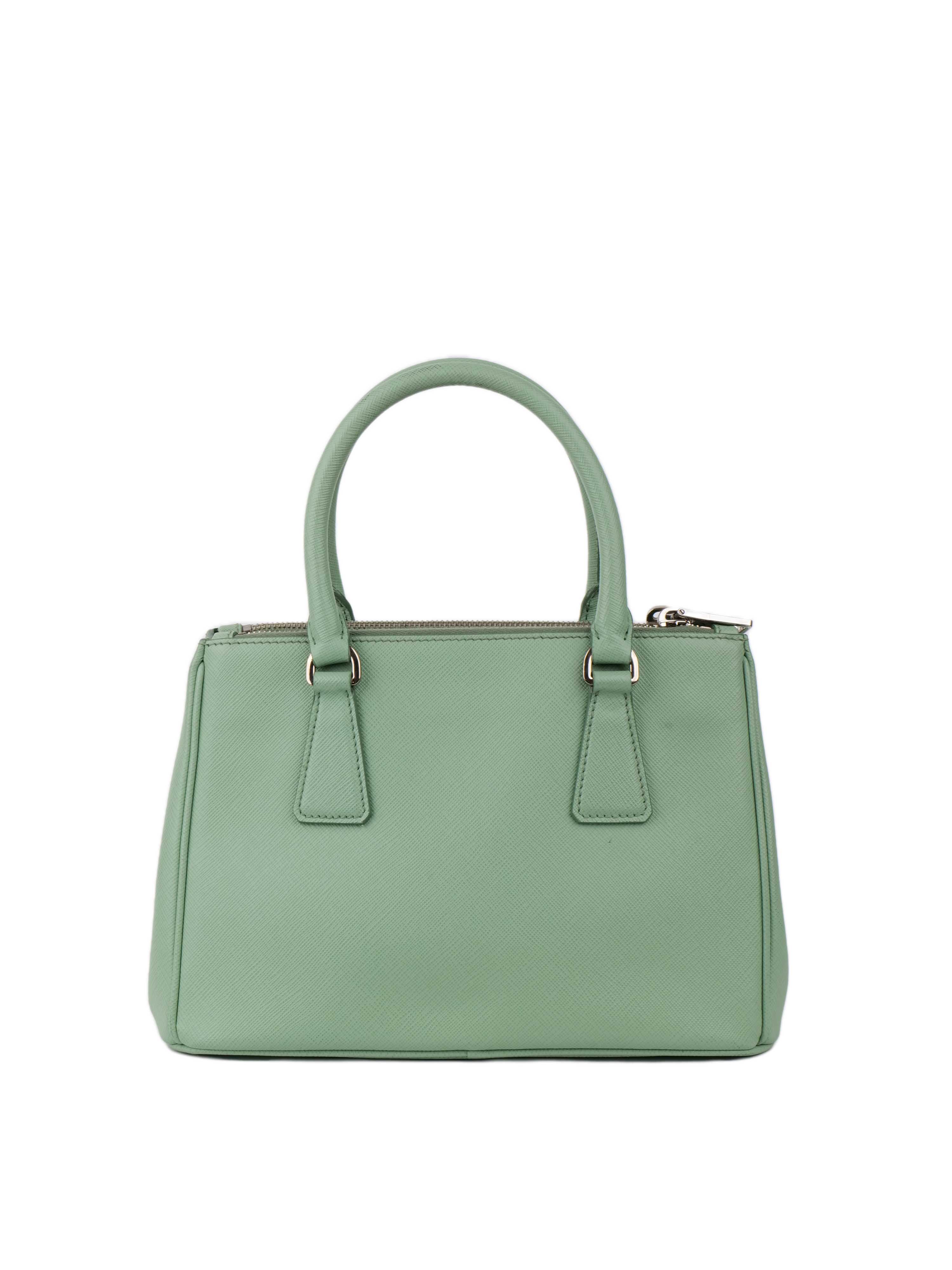 Prada Mint Green Saffiano Leather Double Zipper Small Tote Bag for Women | Luxury Designer Handbag for Work, Travel & Everyday Use