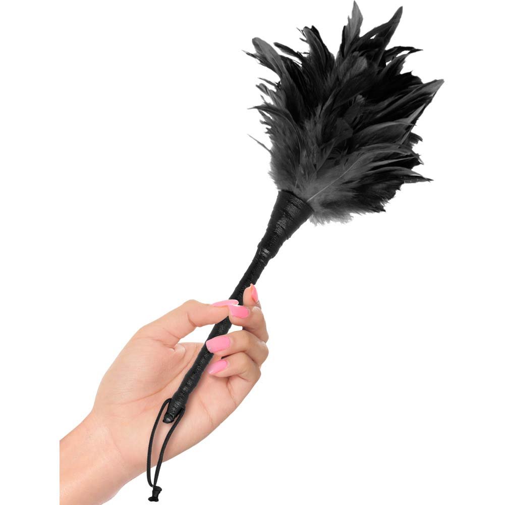 Fetish Fantasy Feather Duster Tickler - Sensual Bondage Toy for Couples Play | Black Satin Teaser for BDSM, Foreplay & Adult Intimacy