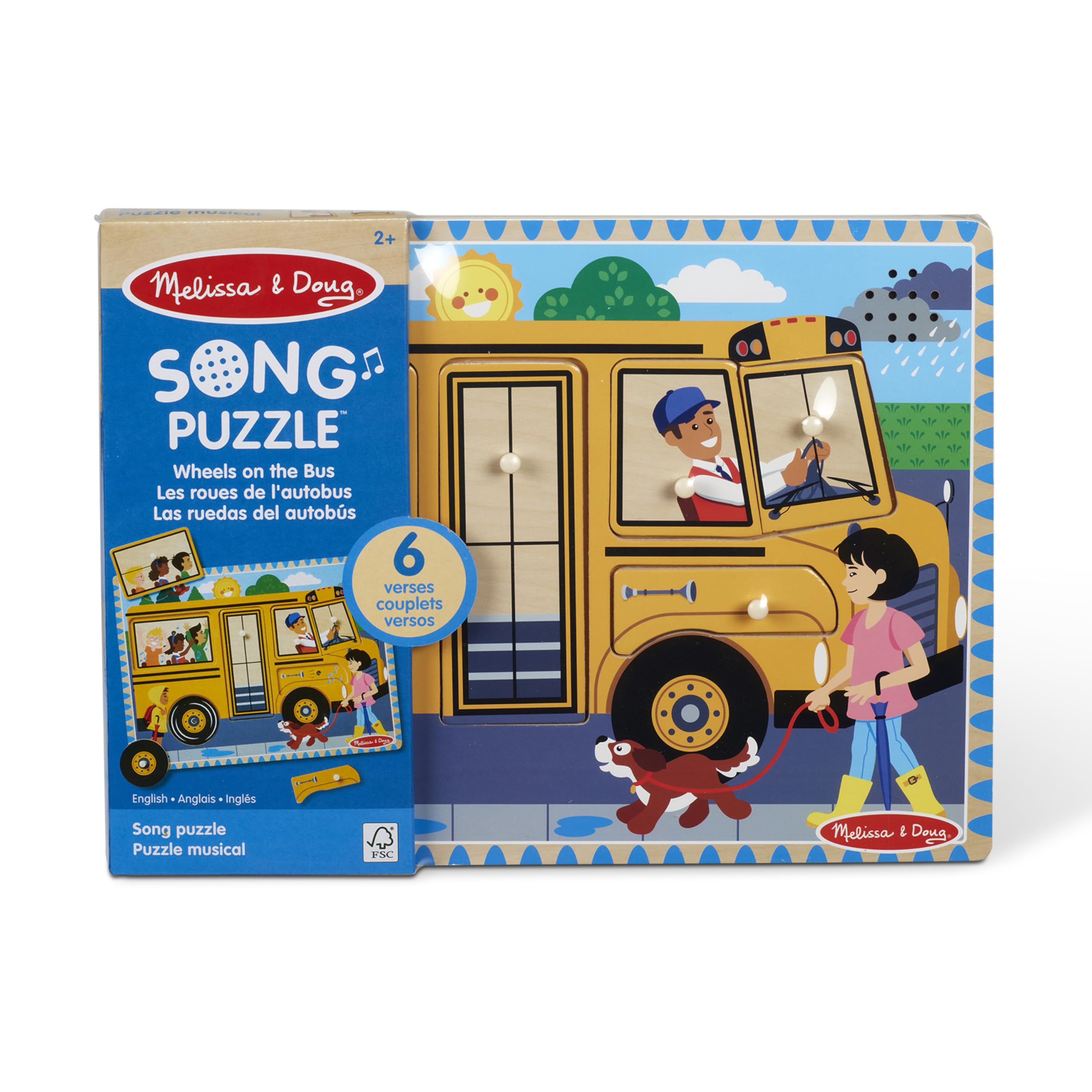 Melissa & Doug The Wheels on the Bus Sound Puzzle - Wooden Educational Toy for Toddlers Ages 2+ | Interactive Learning Puzzle with School Bus Theme | Perfect for Preschool Playtime & Early Childhood Development