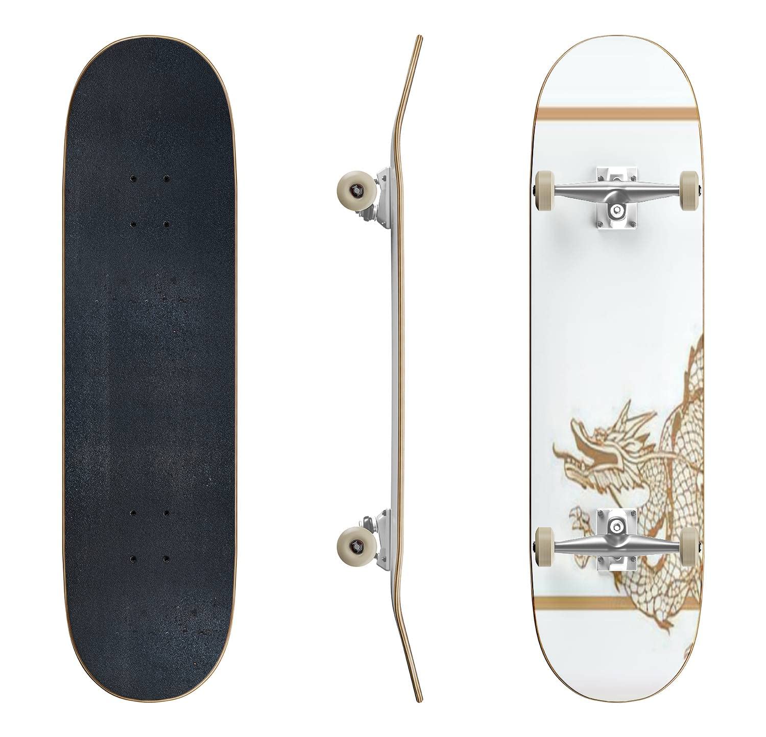 EPS 8 Chinese Dragon Skateboard - Classic White Concave Deck with Dual Color Design | Longboard for Beginners & Professionals | Perfect for Extreme Sports, Teen Gifts & Street Skating