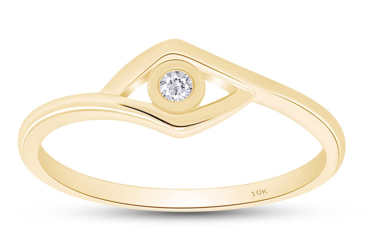 10K Solid Gold White Natural Diamond Accent Solitaire Wedding Band Ring (0.05 CTTW) - Perfect for Engagement, Anniversary & Bridal Jewelry Gifts