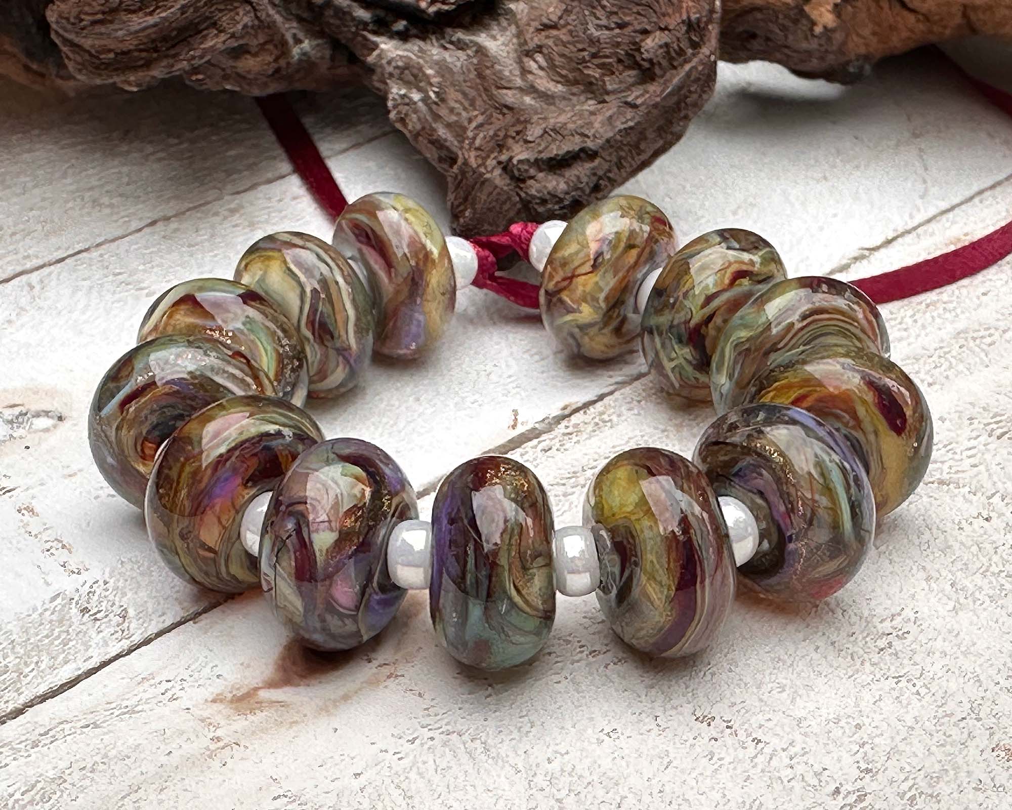 13pcs Desert Opal Swirls Lampwork Glass Beads Set for Jewelry Making - DIY Bracelets, Necklaces, Earrings Craft Supplies - Perfect for Bohemian Style Accessories & Gift Making