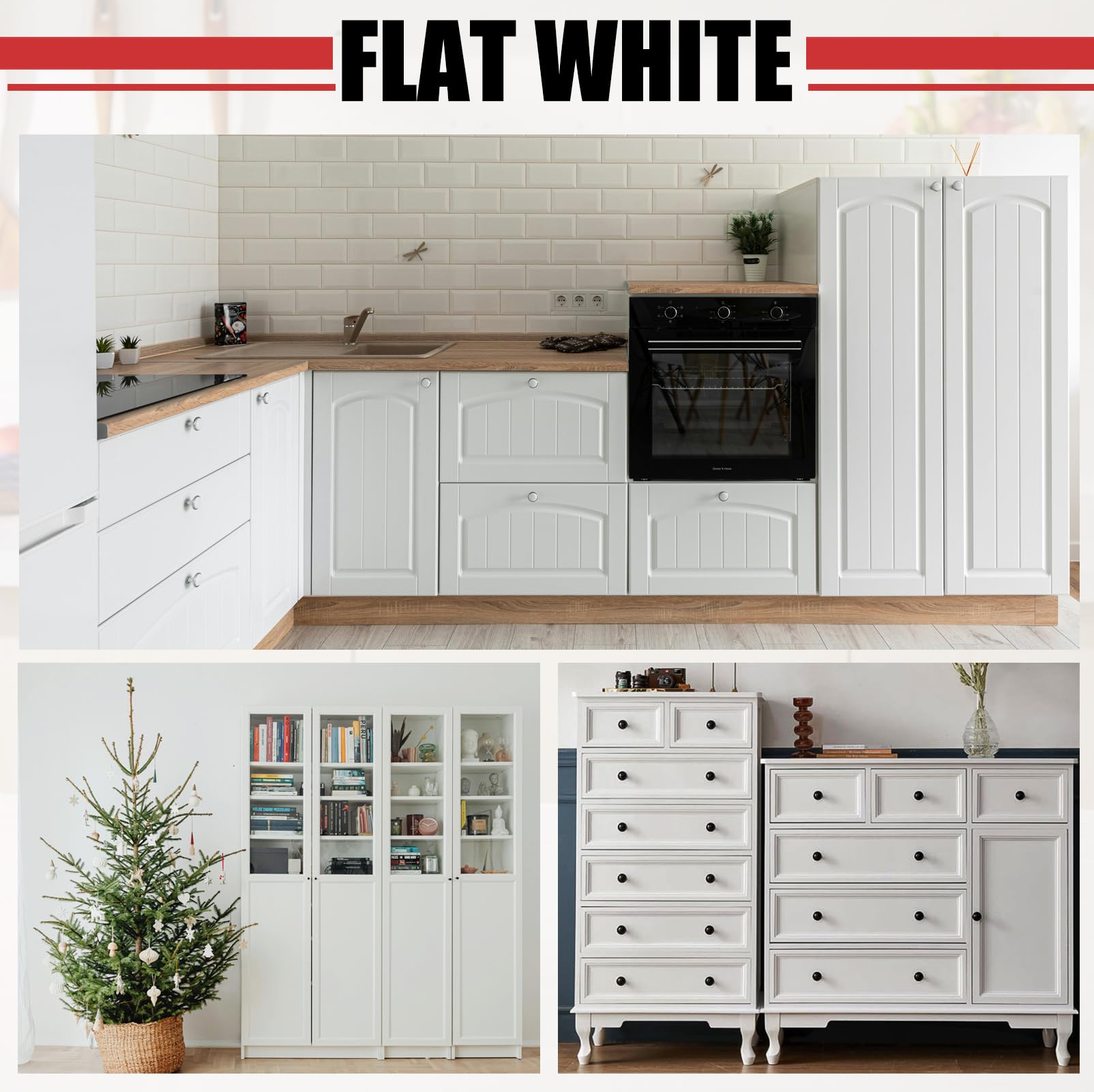 GLAINTE White Furniture Paint Kit - Non-Toxic Water-Based Wood Paint for Cabinets, Doors, Tables & Dressers - Odorless Home Decor Paint (16 oz) - Perfect for DIY Furniture Refinishing & Home Renovation Projects