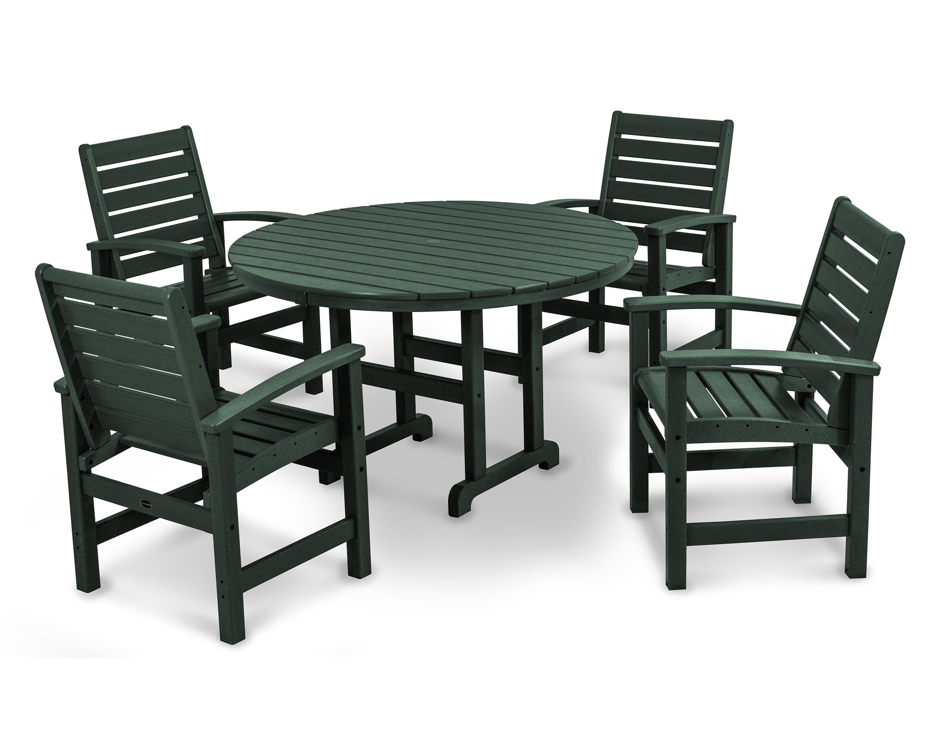 POLYWOOD Signature 5-Piece Round Farmhouse Dining Set - Outdoor Patio Furniture for Garden, Backyard, and Poolside Dining