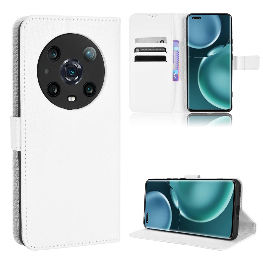 Premium PU Leather Flip Cover Case for Honor Magic 4 Pro LGE-AN10 - Slim Protective Phone Case with Card Slots (White) | Perfect for Business & Travel Use