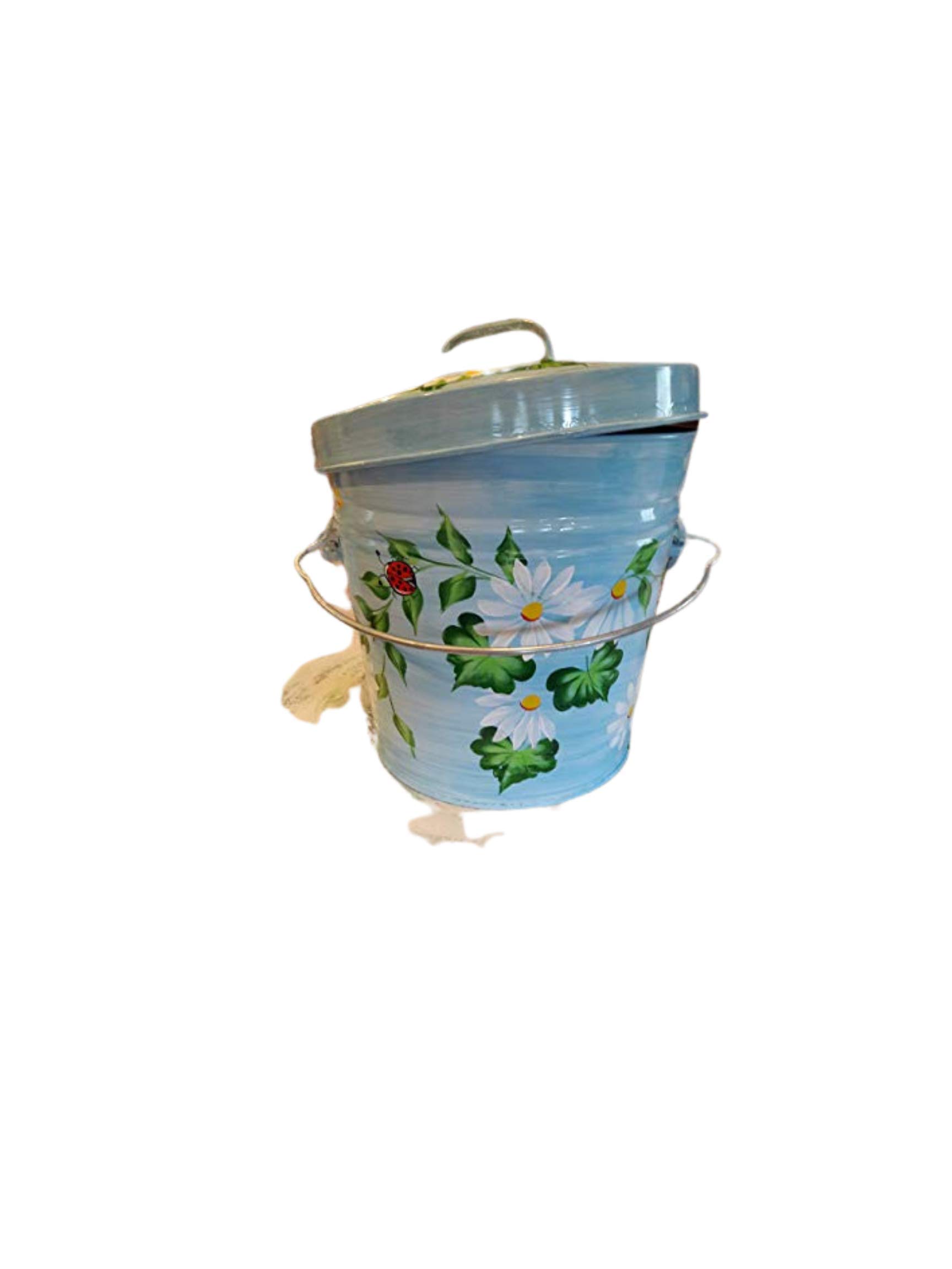 6 Gallon Hand Painted Decorative Trash Can - Elegant Waste Bin for Kitchen, Bathroom & Office - Eco-Friendly Garbage Can with Lid for Home Decor