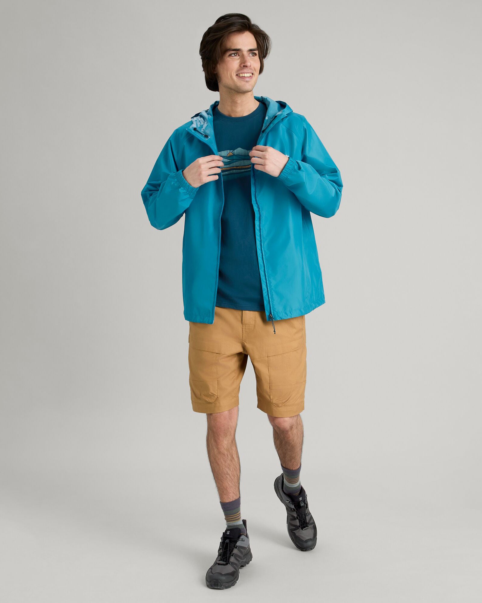 Waterproof Men's 2-Layer Rain Jacket with Pockets - Lightweight & Breathable for Hiking, Camping & Outdoor Activities