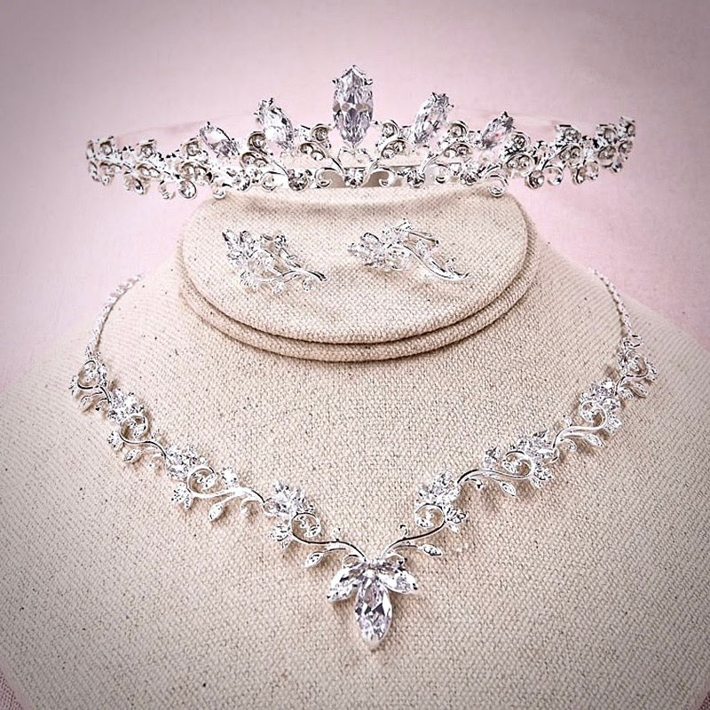 Elegant Candice Silver Cubic Zirconia Bridal Jewelry Set with Tiara - 3 Piece Wedding Accessories for Bride, Bridesmaids & Special Occasions