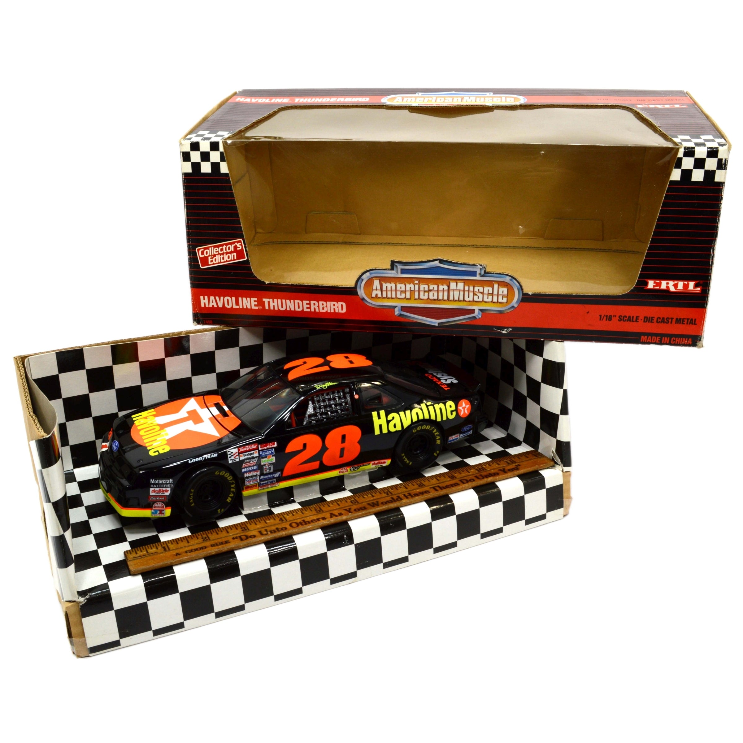 1:18 Scale ERTL Diecast Havoline Thunderbird 1993 American Muscle Car Model - Collectible Vintage Toy for Display & Racing Enthusiasts