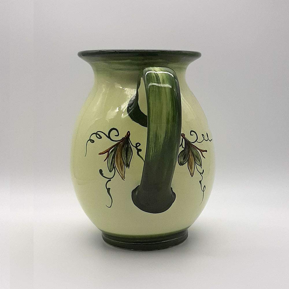 Italian Ceramic Pitcher 33oz - Hand Painted Olive Design Kitchen Carafe & Utensil Holder - Tuscan Pottery Wine Dispenser & Home Decor Vase - Perfect for Italian Kitchen Decor, Wine Serving & Farmhouse Style Dining