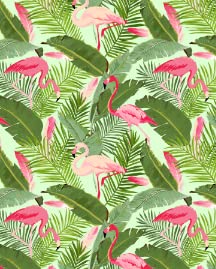 Flamingo and Leaves
