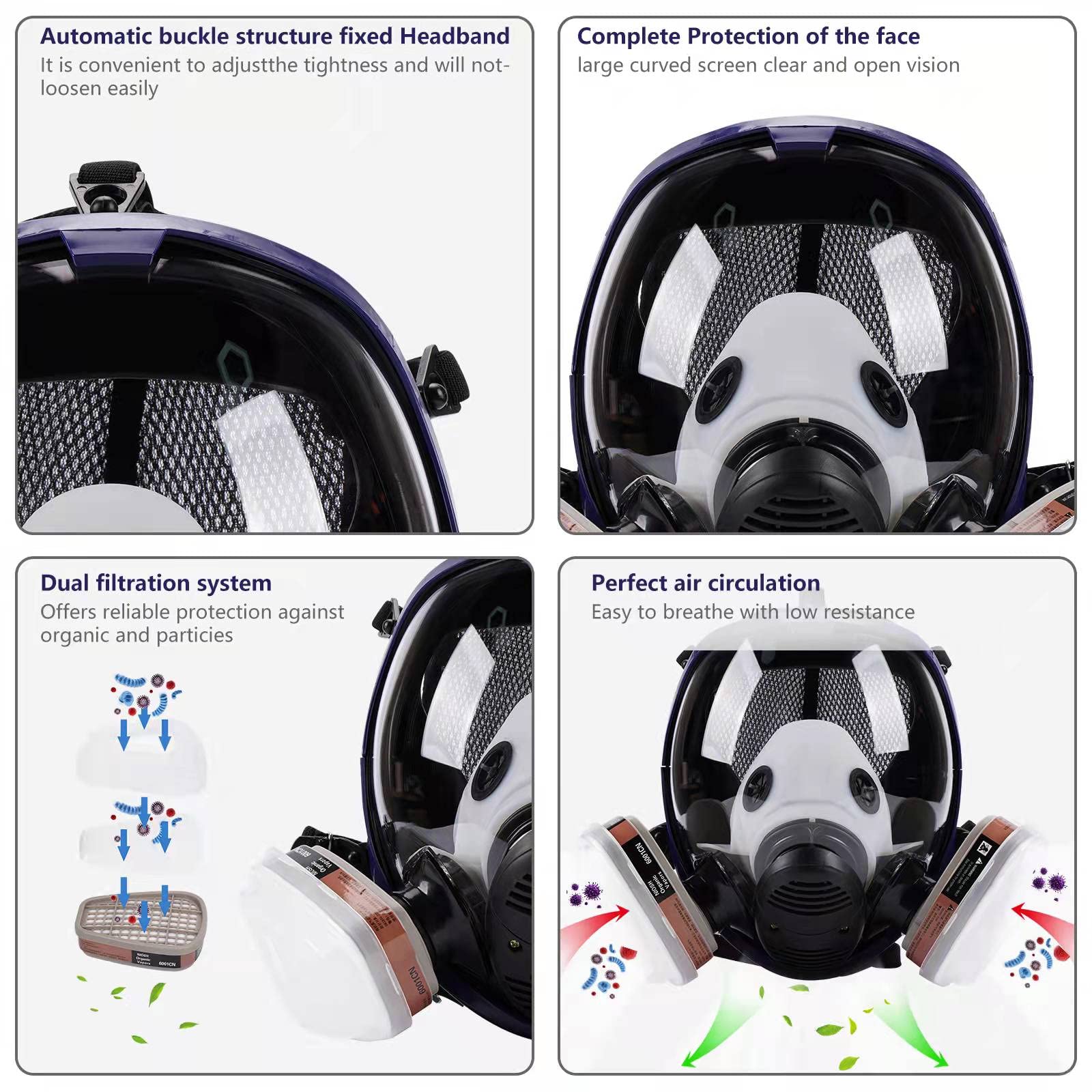 Wytcyic 15-in-1 Full Face Large Size Respirator Mask - Protection Against Organic Gas, Paint Spray, Chemicals & Woodworking - Ideal for Industrial Work, DIY Projects & Safety Protection