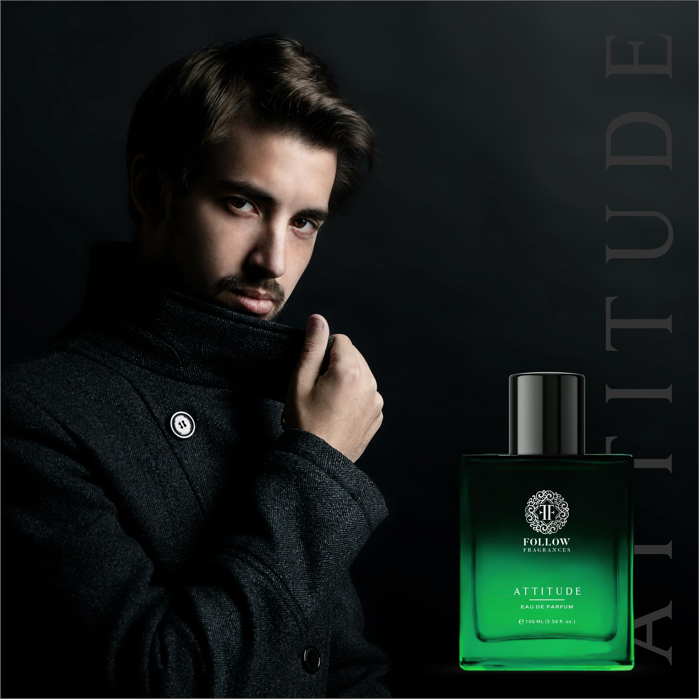 Follow Fragrances Attitude | Premium Men's Eau De Parfum with Citrus-Apple, Geranium & Cedarwood Notes | 3.4oz Luxury Cologne for Date Night & Special Occasions