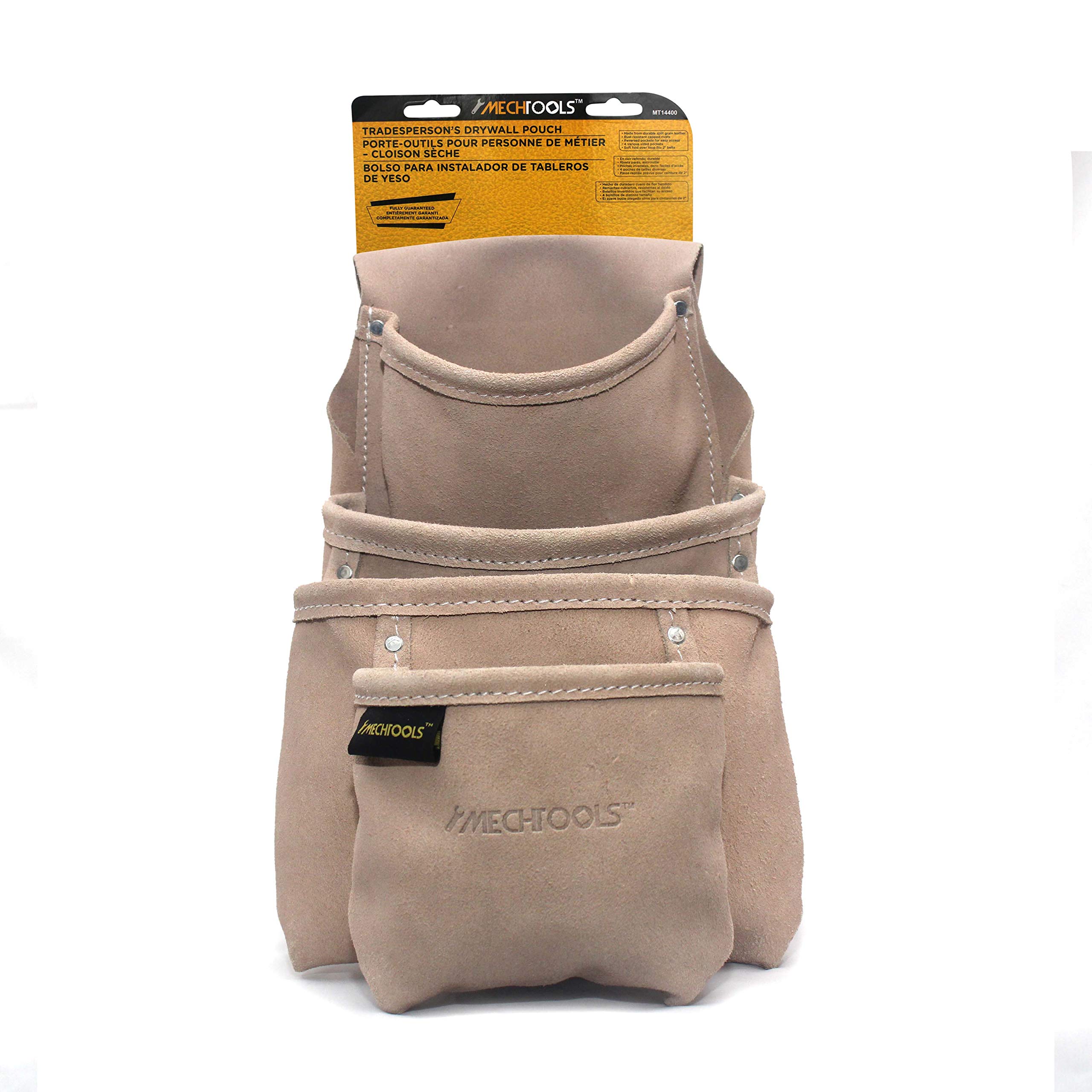**MechTools Drywall Pouch – Heavy-Duty Leather Tool Pouch with 4 Pockets for Contractors, Builders & DIYers – Durable 100% Genuine Leather for Drywall Tools & Hardware – Perfect for Construction, Renovation & Home Improvement Projects**