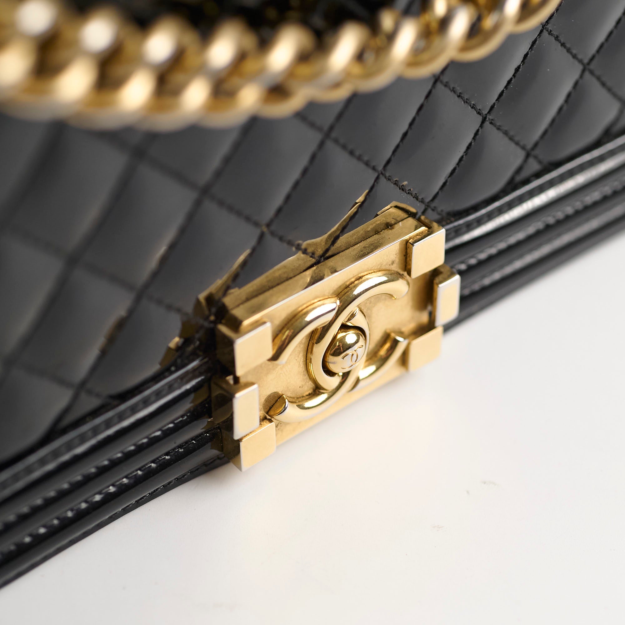 Chanel Old Medium Boy Bag Black Patent Leather Crossbody Bag - Luxury Designer Handbag for Women, Perfect for Parties, Dates & Evening Events