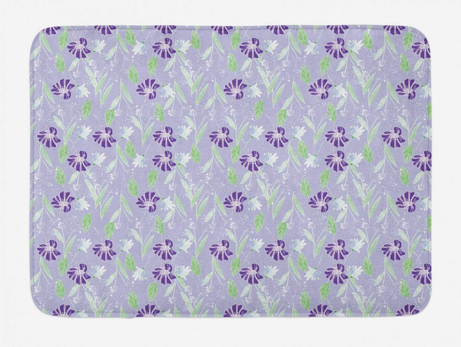 Ambesonne Non-Slip Floral Bath Mat - Hand-Painted Lilac Flower Sketch Design, Soft Plush Bathroom Rug, 30.2
