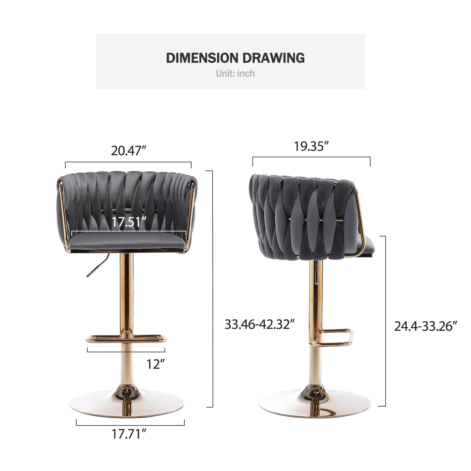 Velvet Swivel Bar Stools Set of 4 - 30