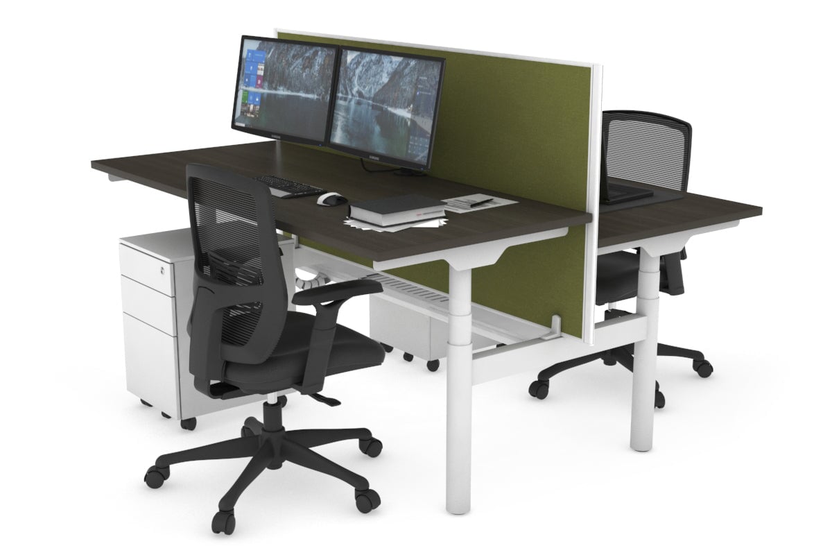 Flexi Premium Height Adjustable 2-Person H Bench Workstation - White Frame [1200L x 700W] - Ergonomic Office & Home Workspace Solution for Collaborative Teams