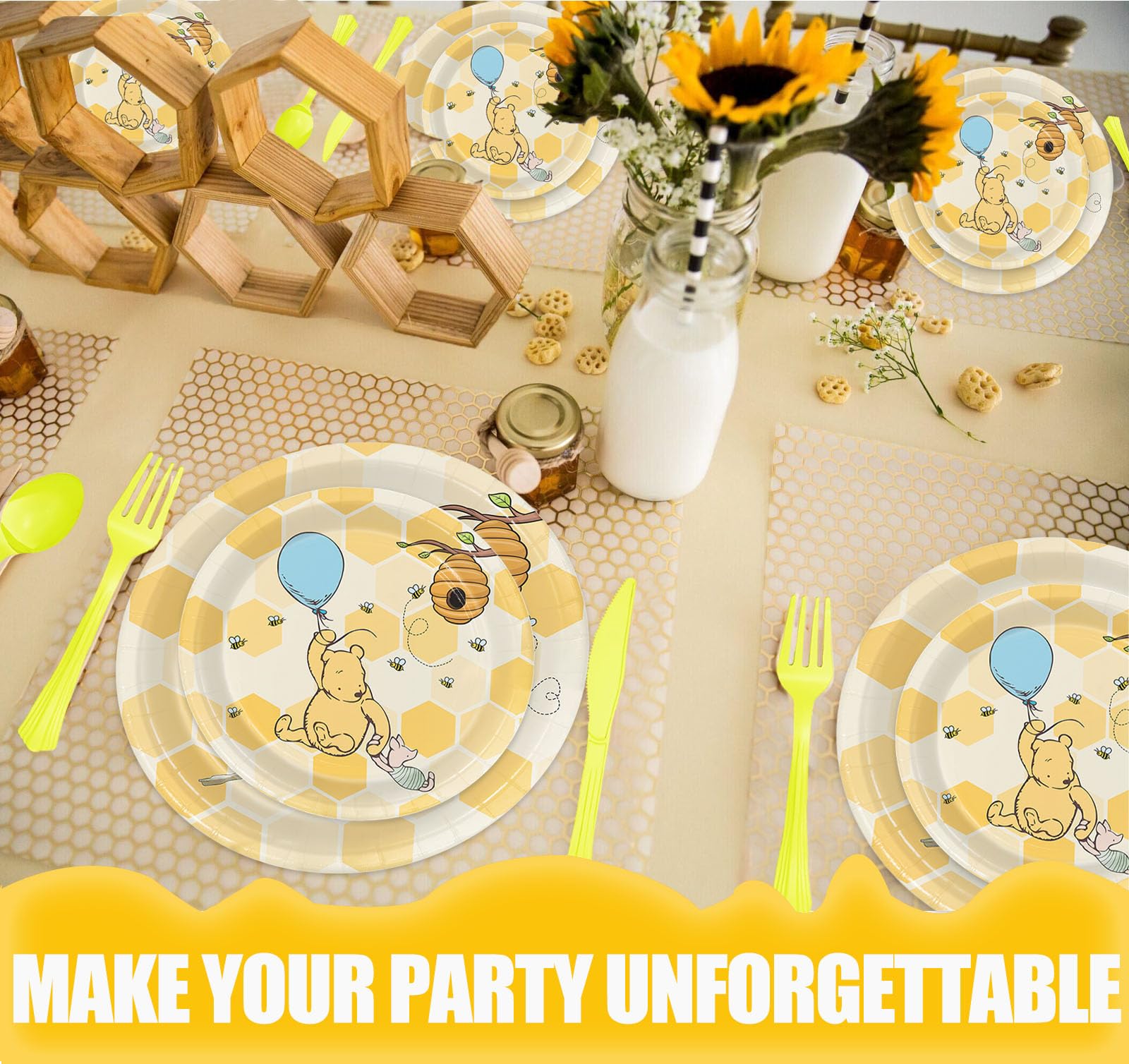 175-Piece Winnie the Pooh Baby Shower Party Supplies Set - Classic Pooh Bear Themed Plates, Napkins, Cups & Cutlery for 25 Guests | Gender Neutral Baby Shower Decorations & Birthday Party Tableware | Perfect for Baby Showers, First Birthdays and Themed Nursery Celebrations