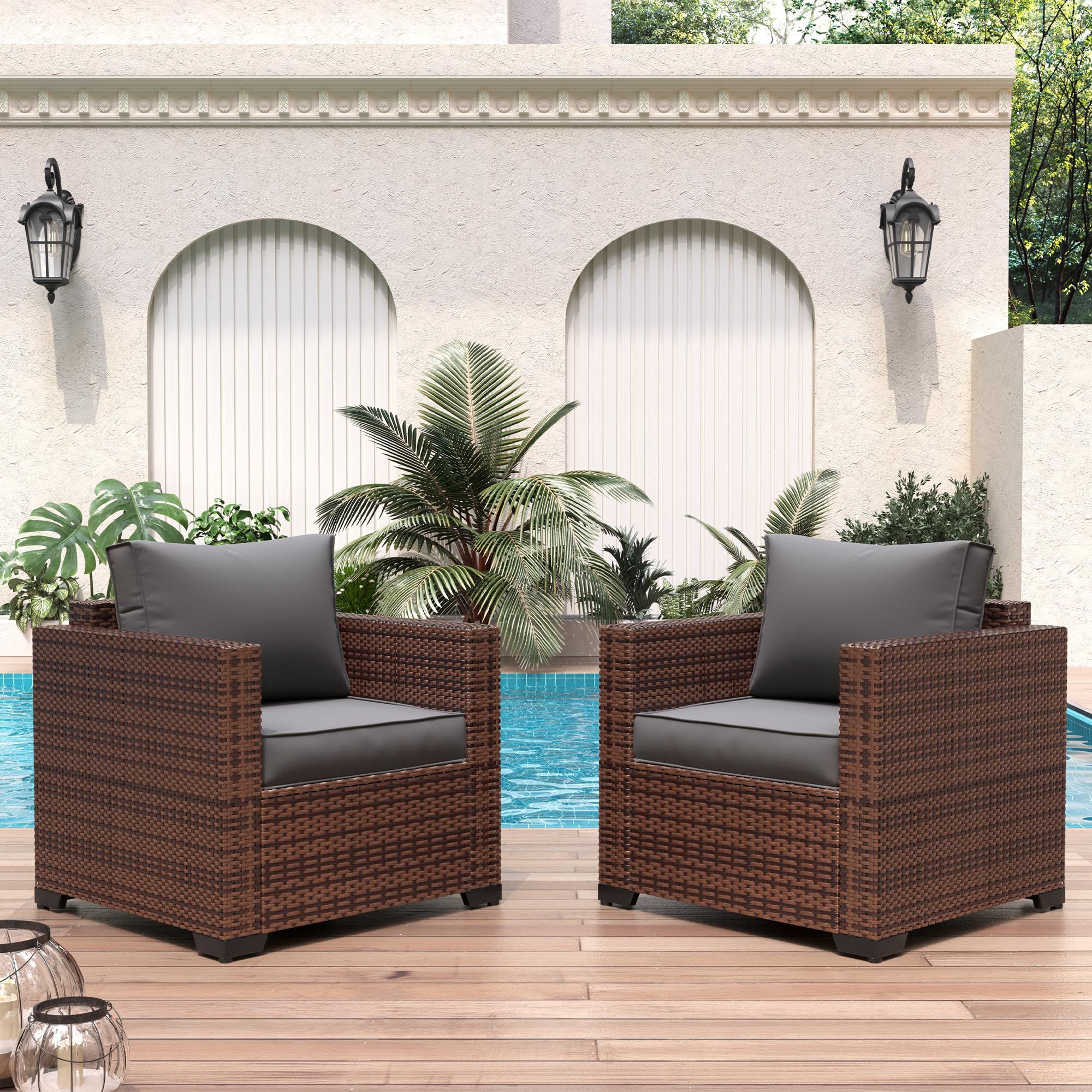 UDPATIO All-Weather Outdoor Wicker Single Sofa - Patio Rattan Sectional Couch with Non-Slip Cushion, Deep Seating & High Back - Perfect for Garden, Poolside, and Backyard Relaxation