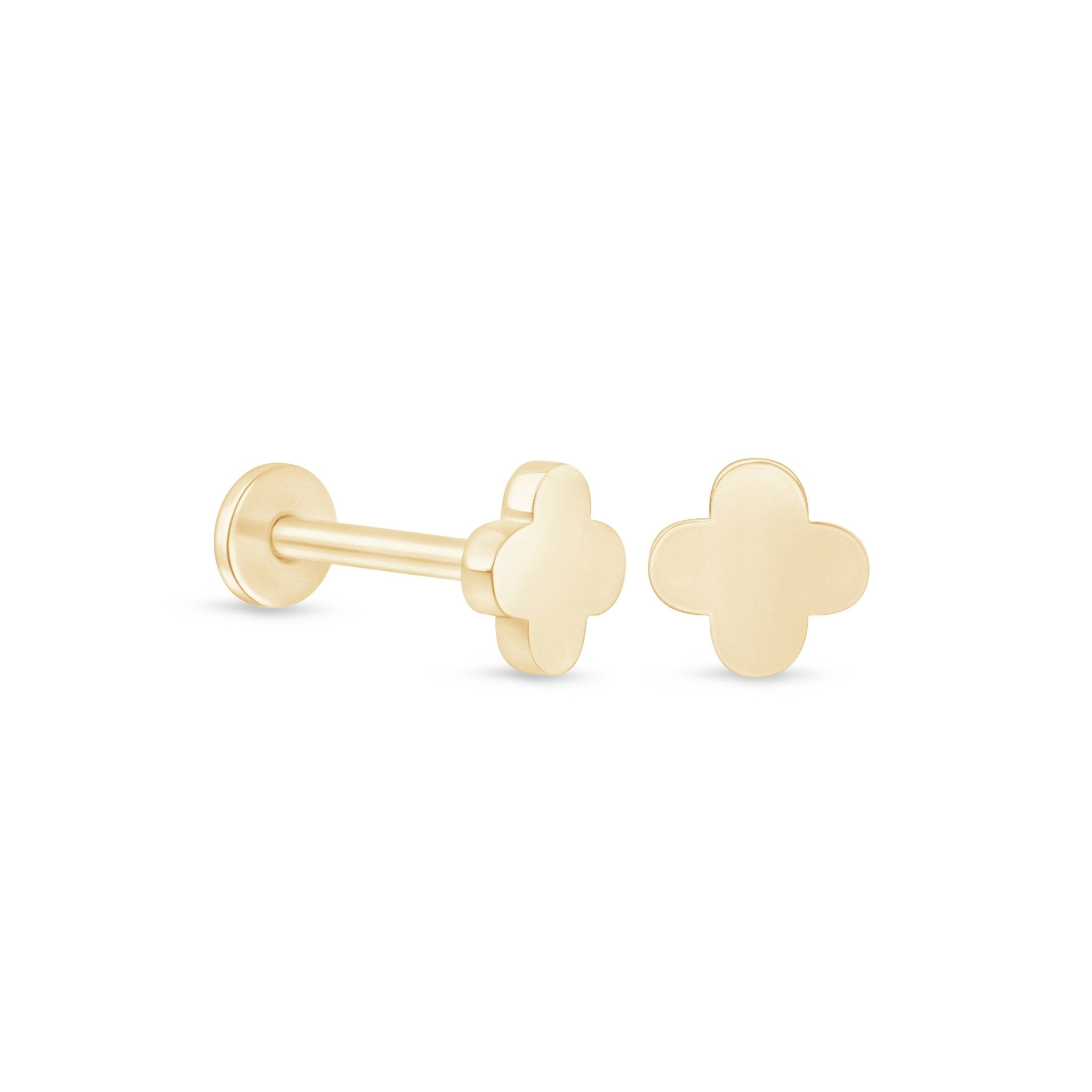 14K Solid Yellow Gold Clover Flat Back Stud Earrings - Perfect for Everyday Wear, Gifts & Special Occasions