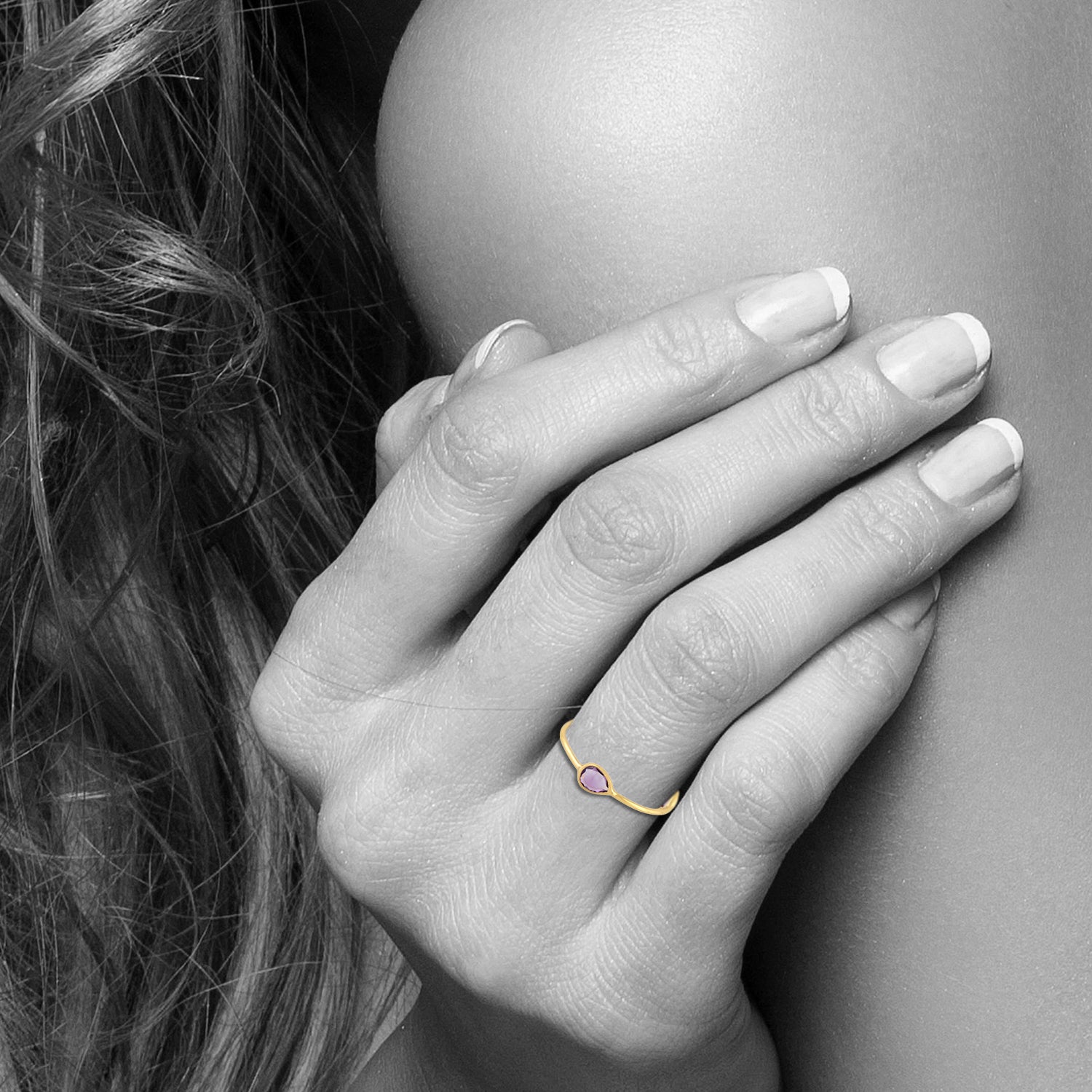 10K Yellow Gold Bezel Set Amethyst Gemstone Three Stone Band Ring for Women - Elegant Wedding, Engagement & Anniversary Jewelry Gift - Perfect for Special Occasions & Everyday Wear