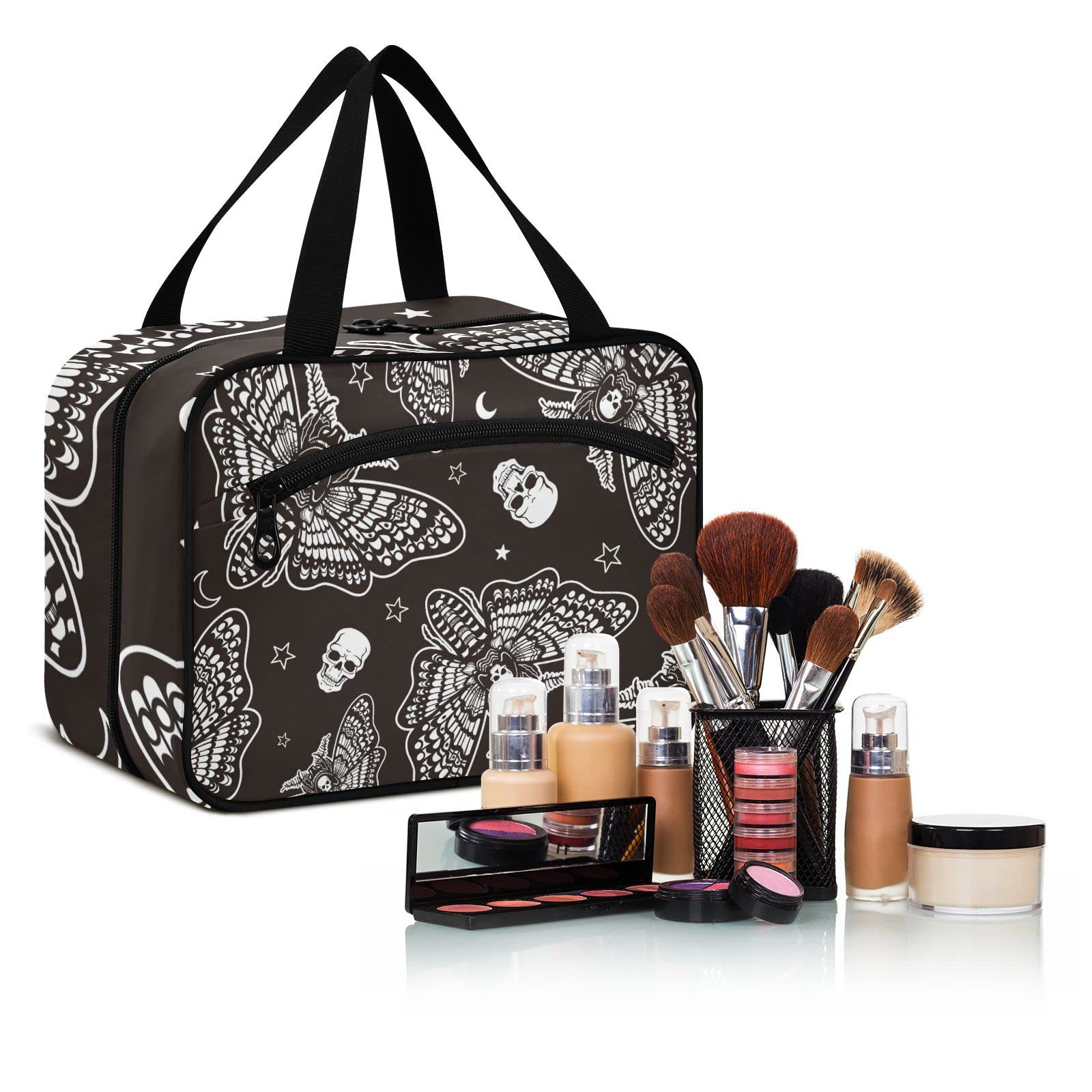 Gothic Skull Travel Toiletry Bag - Large Cosmetic Organizer with Hook for Women | Perfect for Trips & Makeup Storage