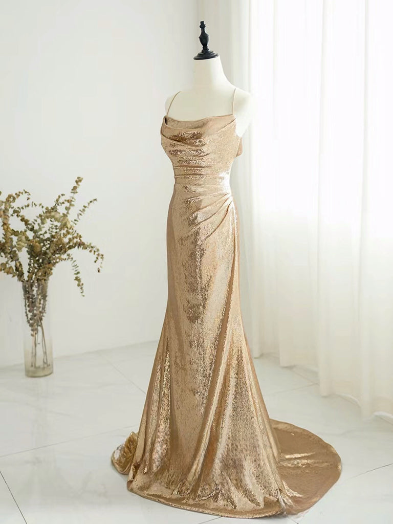 Champagne Backless Sequin Long Prom Dress for Women - Elegant Evening Gown for Formal Events, Parties & Special Occasions