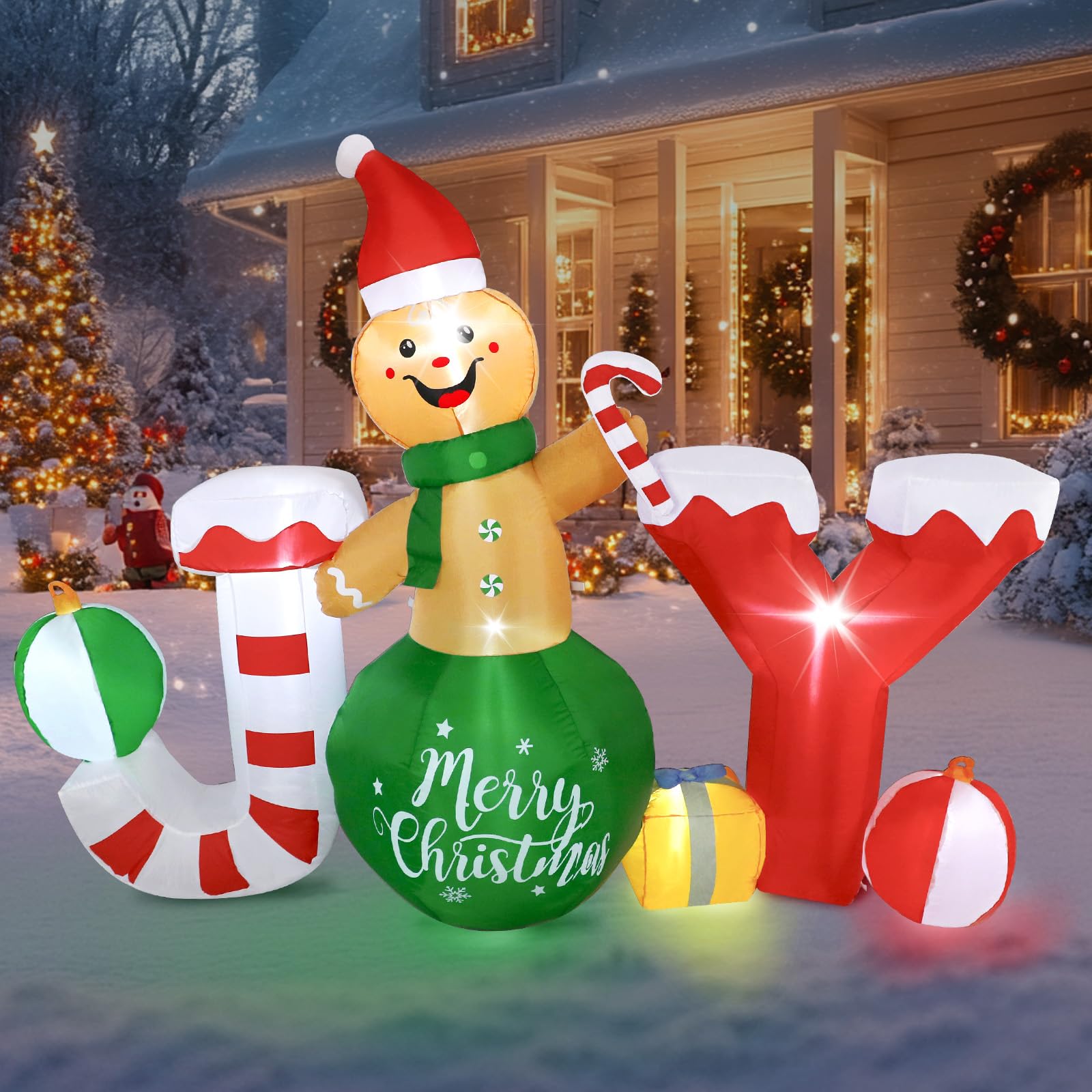 6 X 8 FT Large Inflatable Gingerbread Outdoor Christmas Decor with 7 LED Lights - Holiday Yard, Garden & Lawn Decoration for Winter Parties & Festive Home Decor