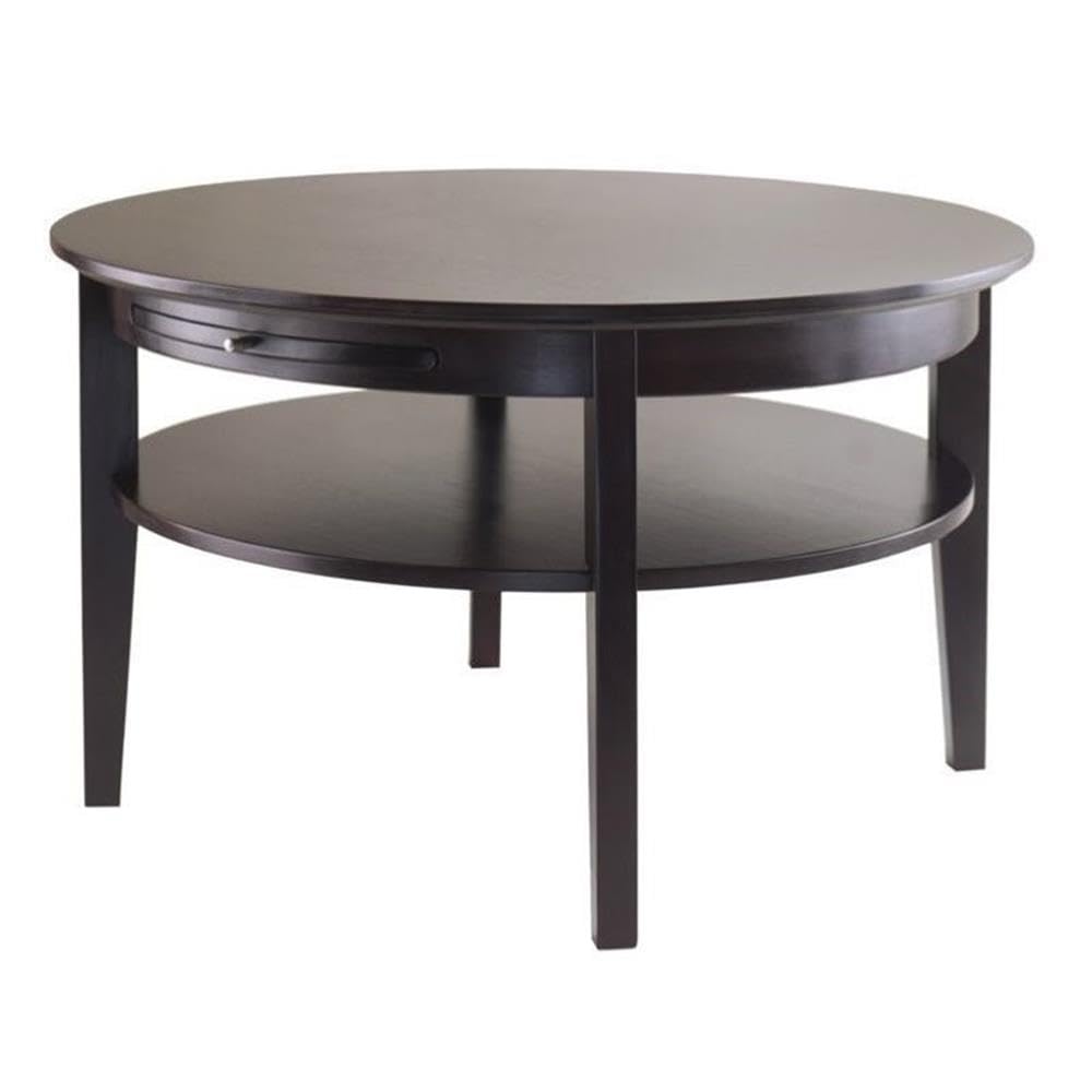 Solid Wood Coffee Table with Pull-Out Tray - Dark Espresso for Living Room