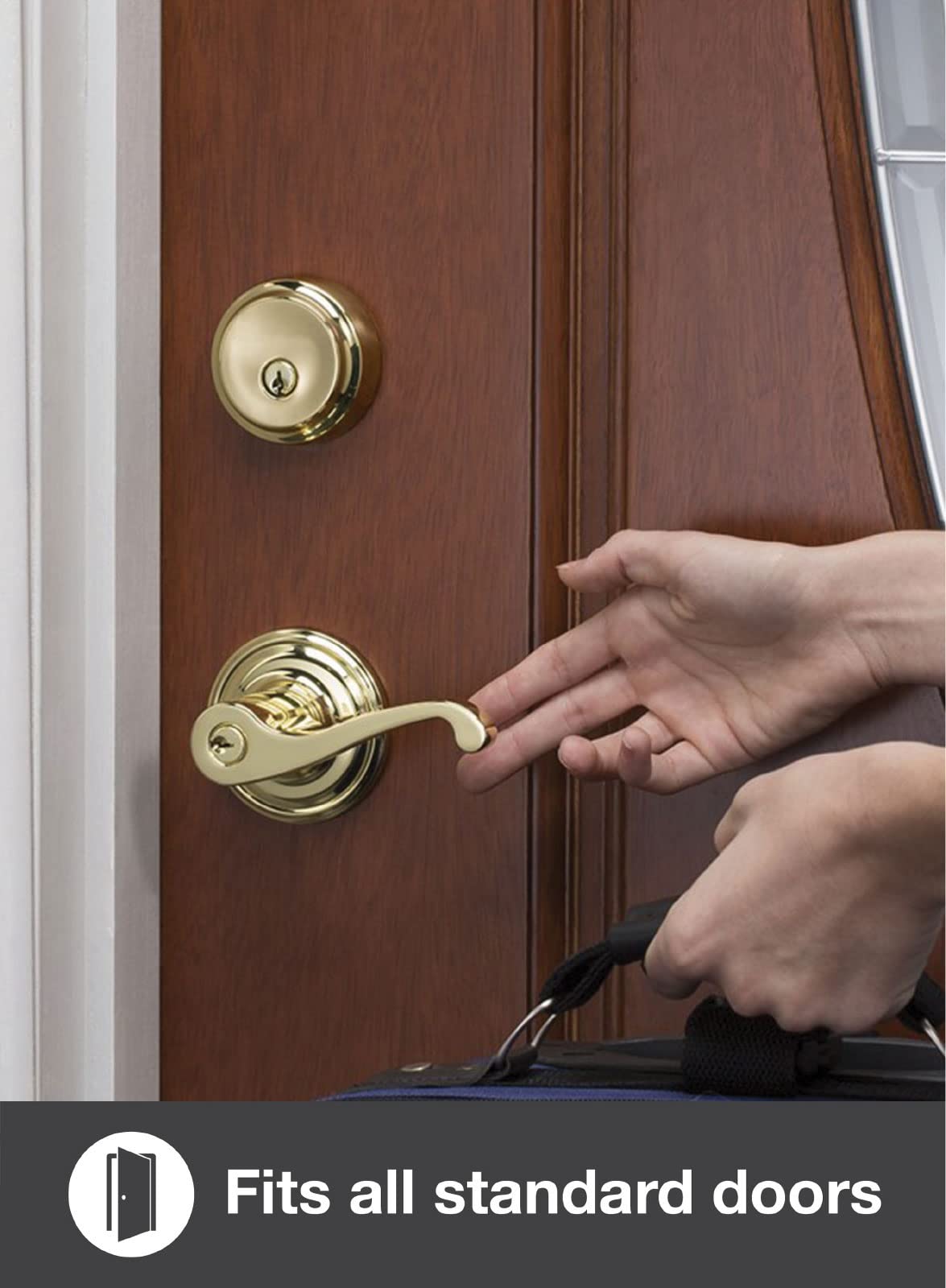BRINKS Glenshaw Push Pull Rotate Keyed Entry Door Lever - Satin Nickel Hands-Free Door Lock for Easy Access | Perfect for Homes, Offices & Commercial Buildings with ADA Compliance Needs