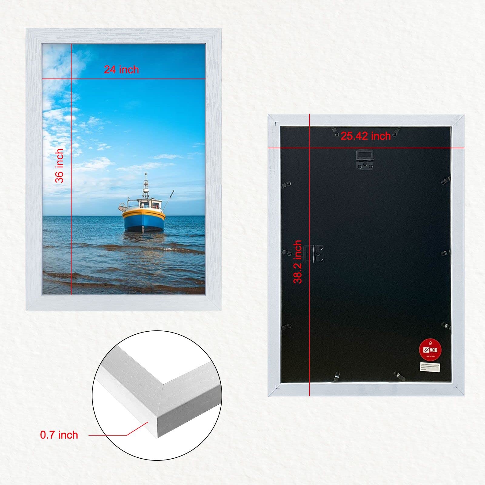 VCK 24x36 Inch White Wood Picture Frame with Plexiglass - 5 Pack Large Wall Poster Frames for Artwork, Certificates & Photos | Includes Hanging Hardware | Perfect for Home, Office & Gallery Displays