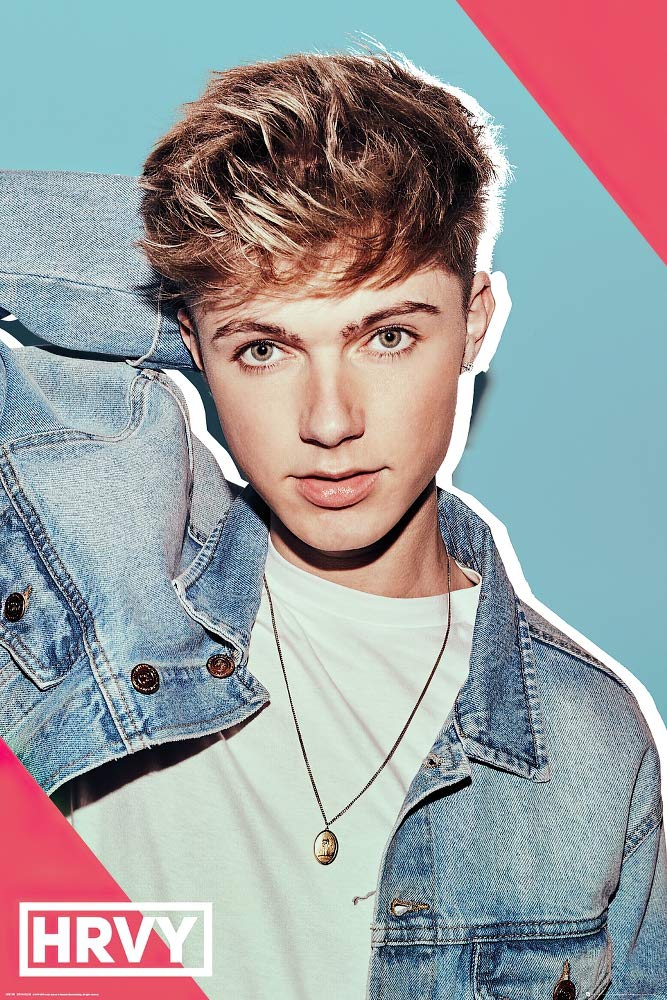 HRVY Music Poster - Pin-Up Style in Jeans Jacket - 24x36 Inches Wall Art with Black Poster Hanger - Perfect for Bedroom, Dorm & Music Fan Decor