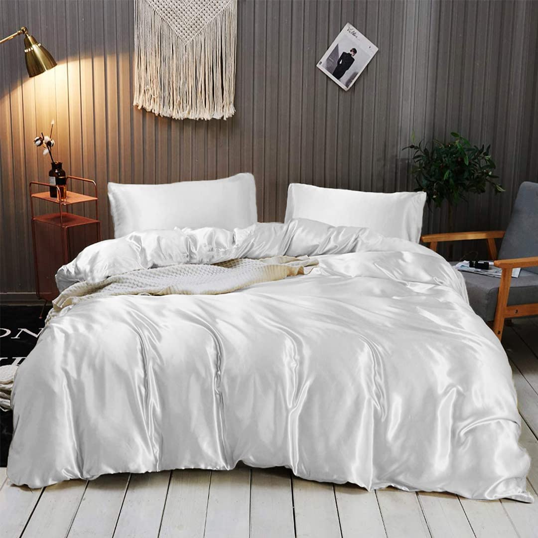 Luxury 7-Piece King Silk Satin Sheet Set - Breathable Cooling Bedding with Deep Pockets - Wrinkle Free Hotel Quality Duvet Cover - Perfect for Hot Sleepers & Upscale Bedrooms