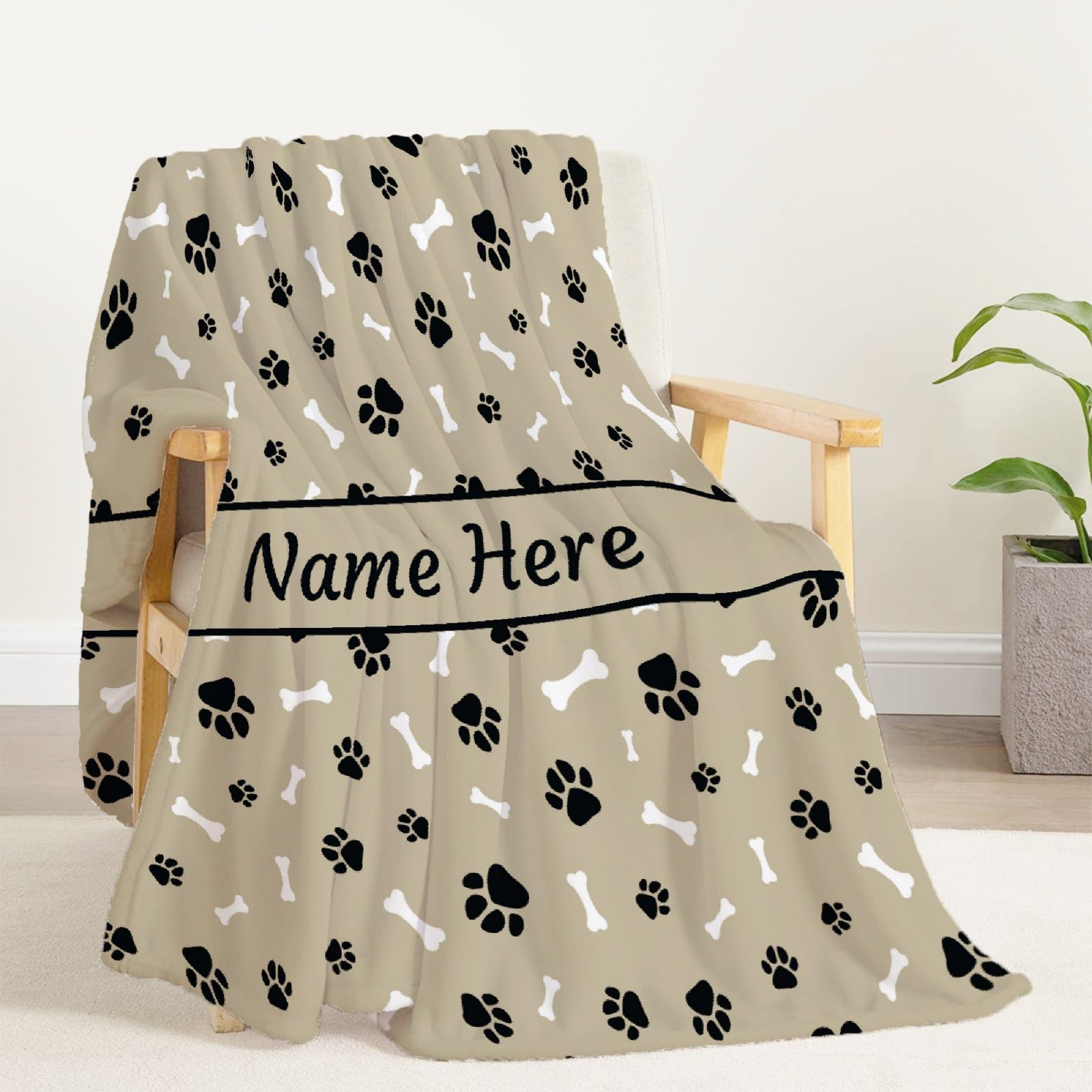 **Custom Personalized Dog Blanket with Name - Soft Cozy Fleece Pet Blanket for Puppy, Cute Dog Paws & Bones Design - Perfect Gift for Dog Lovers, Mom & Dad - Great for Bed, Sofa, Couch & Travel**