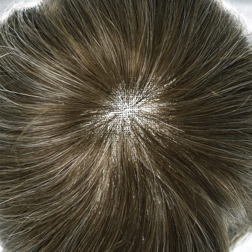 **Men's Swiss Lace Toupee - 100% Human Hair Replacement System with PU Bleached Knots & Natural Hairline | 8