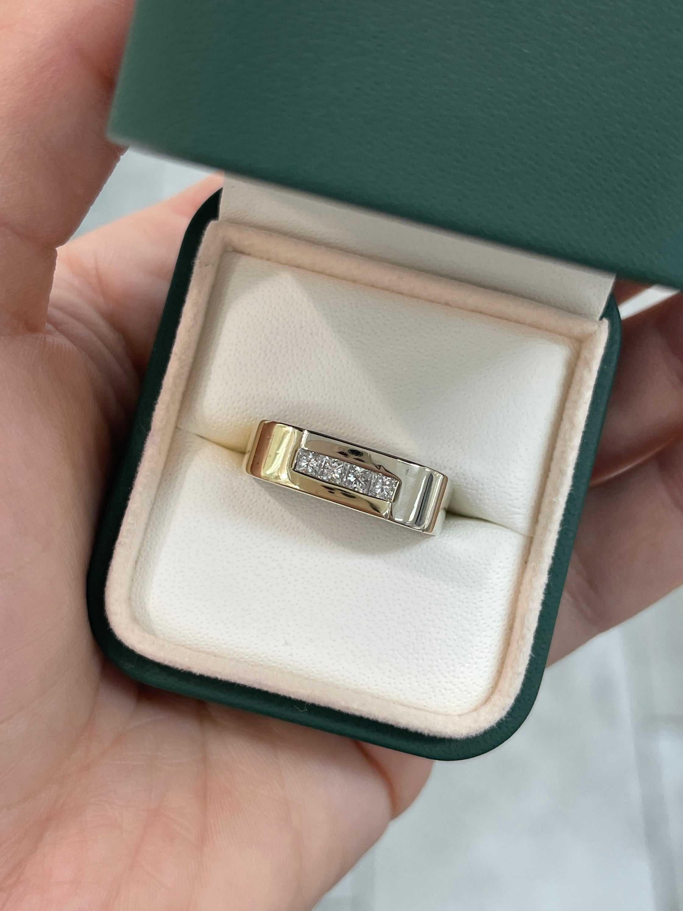0.45pts Princess Cut Diamond Pinky Ring for Men - Two Tone 14K Gold - Perfect for Weddings, Gifts & Special Occasions