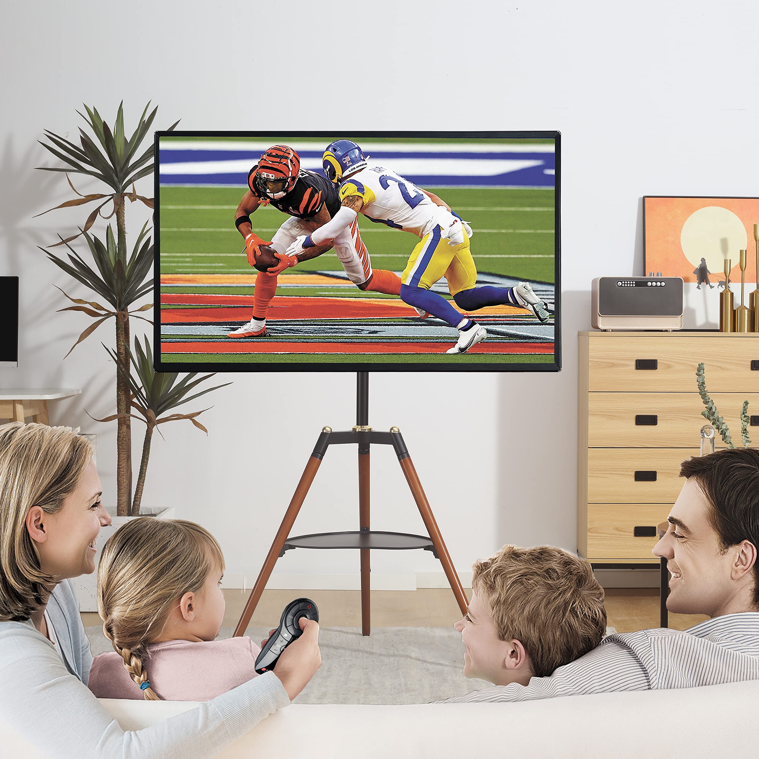 ETHU Adjustable Tripod TV Stand for 32-65 Inch LED LCD Flat/Curved Screens - 140° Swivel & Height Adjustable Studio Display Easel - Perfect for Bedroom, Living Room & Corner Placement (Home Theater Setup)