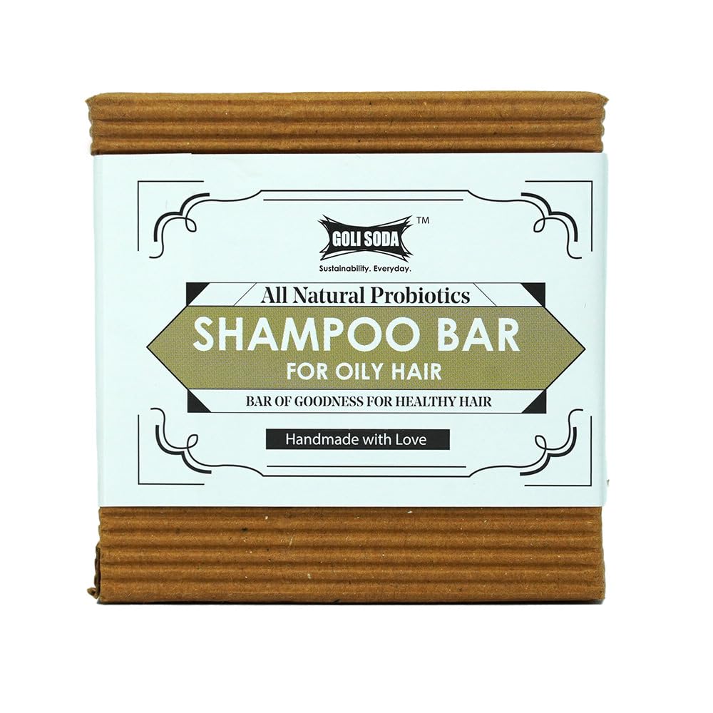 Goli Soda All Natural Probiotics Shampoo Bar for Oily Hair & Scalp Care | Vegan, Palm Oil-Free with Brahmi Powder & Apple Cider Vinegar | Unisex Hair Cleansing Bar for Men & Women | Travel-Friendly Solid Shampoo (90g) - Perfect for Gym, Camping & Eco-Conscious Daily Hair Wash